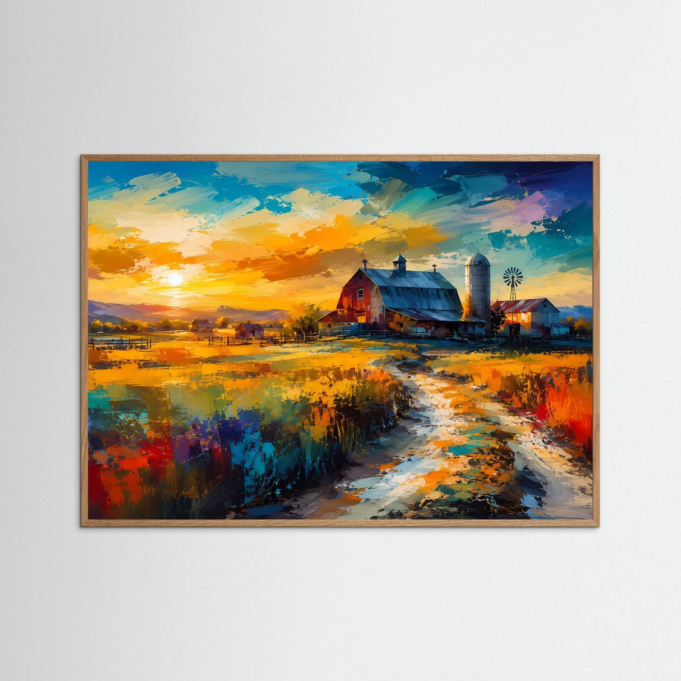 Goldener Sonnenuntergang auf der Farm | Ländliches Panorama & Kunstdruck Querformat