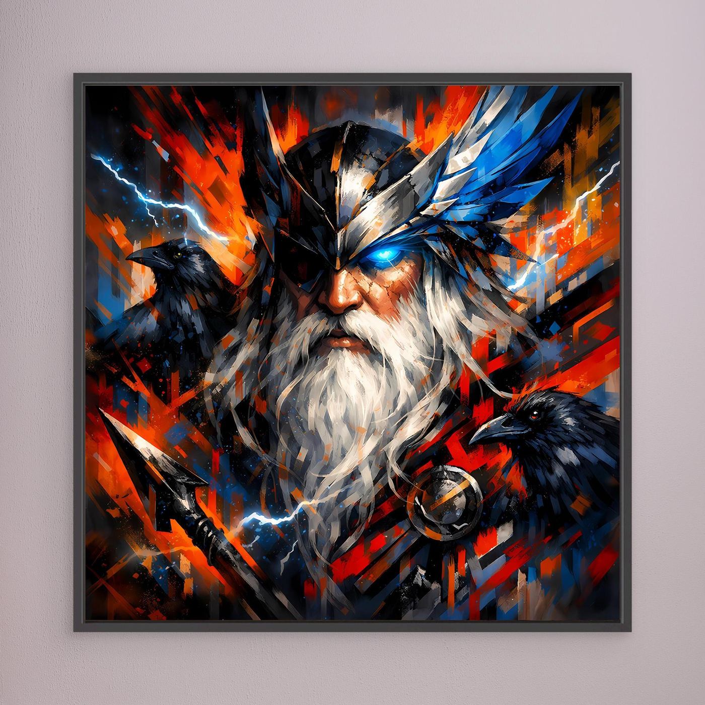 Leinwand Odin der Göttervater mit Raben | Modernes Nordisches Mythologie Wandbild
