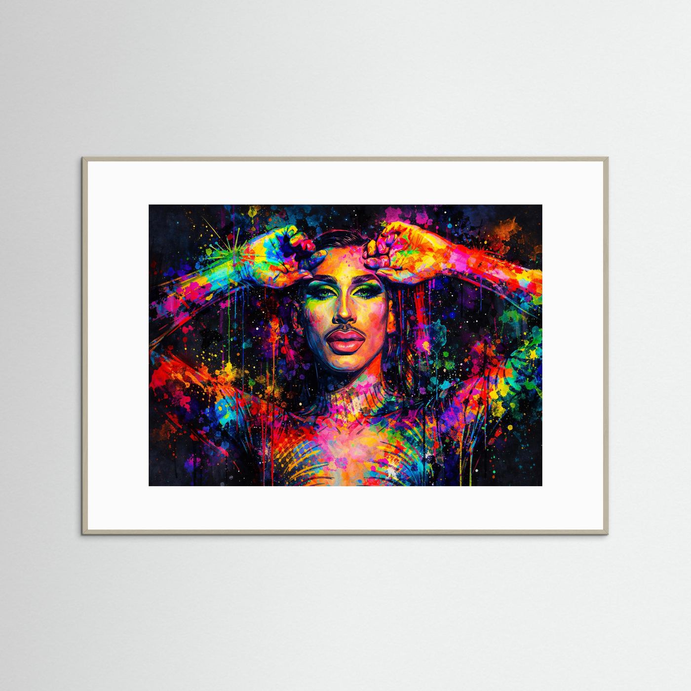 Schillerndes Drag Queen Portrait | Buntes Pop Art Wandbild & Kunst Poster Querformat