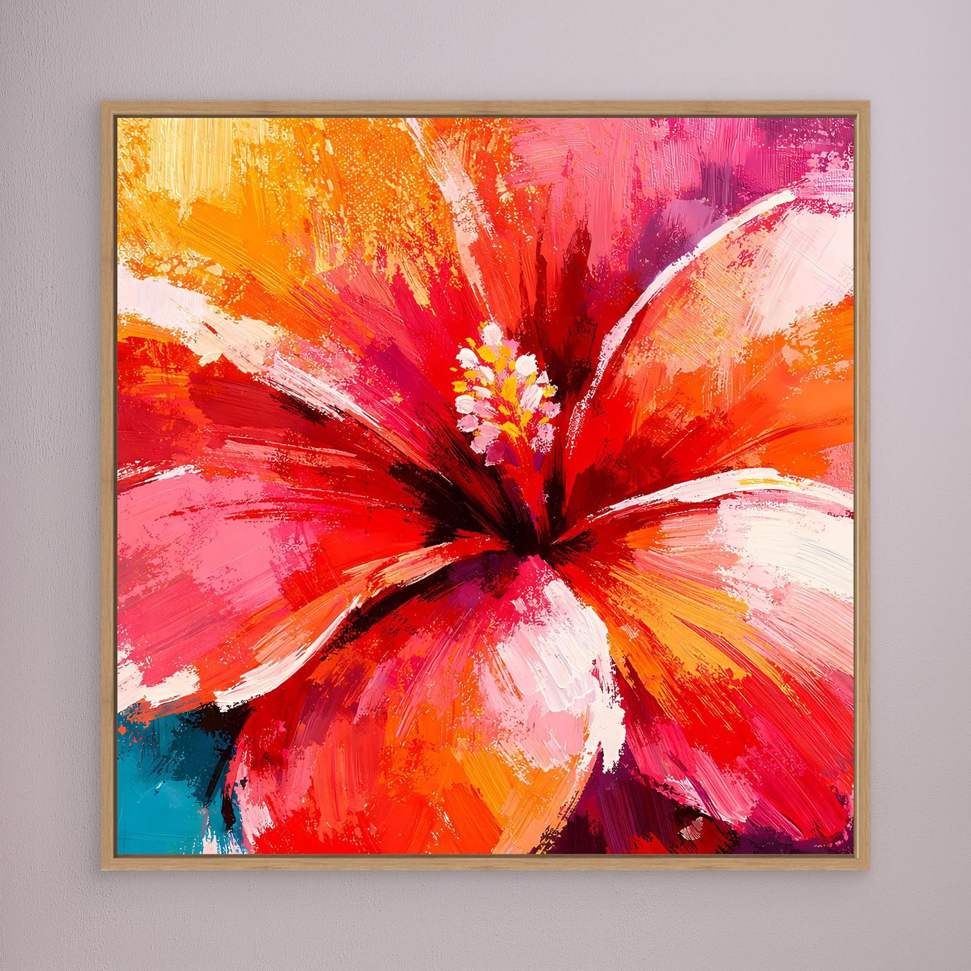 Leinwand Abstraktes Hibiskus Blütenbild | Modernes Tropen Wandbild Rot Pink
