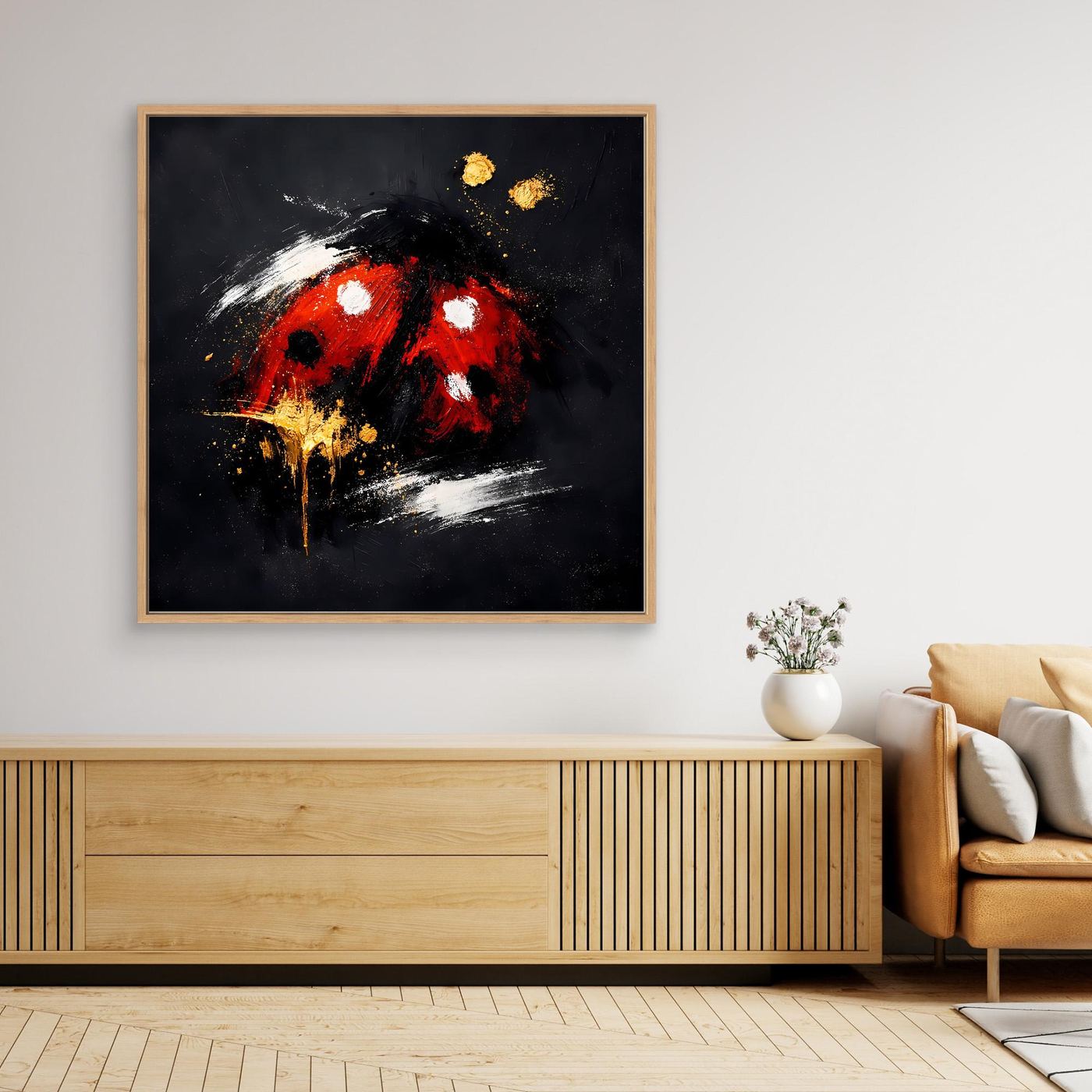Leinwand Abstrakter Marienkäfer in Rot und Gold | Modernes Tier Wandbild