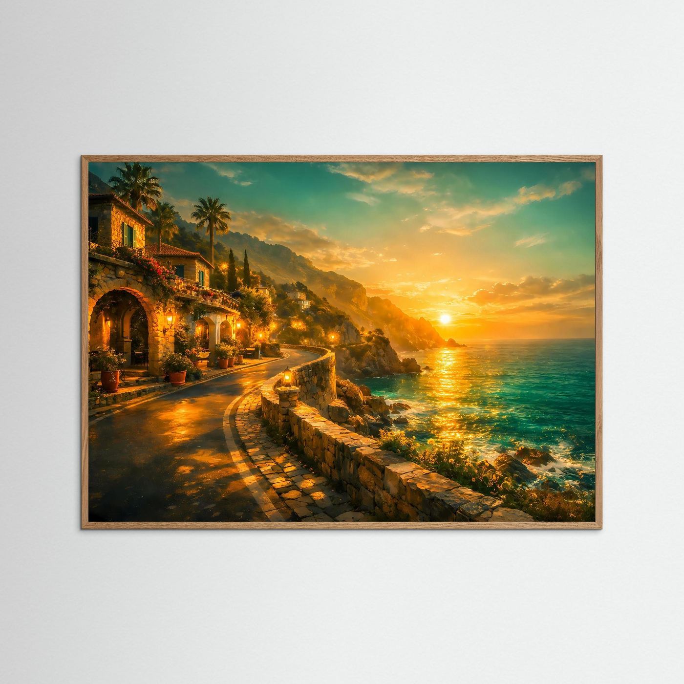 Poster Amalfiküste im goldenen Sonnenuntergang | Majestätisches Mediterranes Wandbild