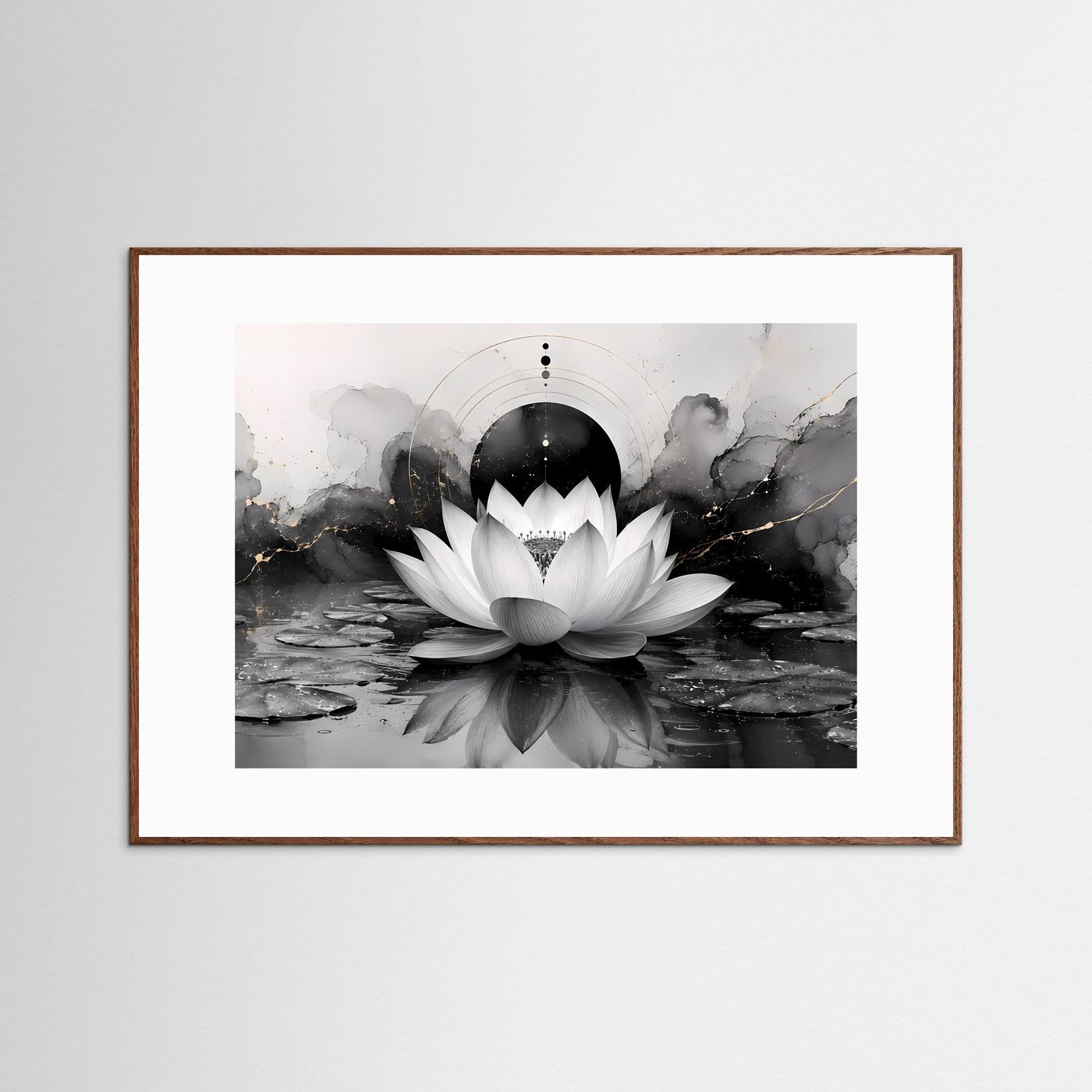 Weiße Lotusblüte in Schwarz & Gold | Elegante Zen Kunst