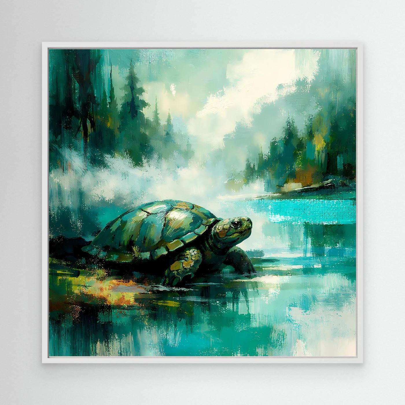 Leinwand Mystische Schildkröte am See | Abstraktes Natur & Tier Wandbild