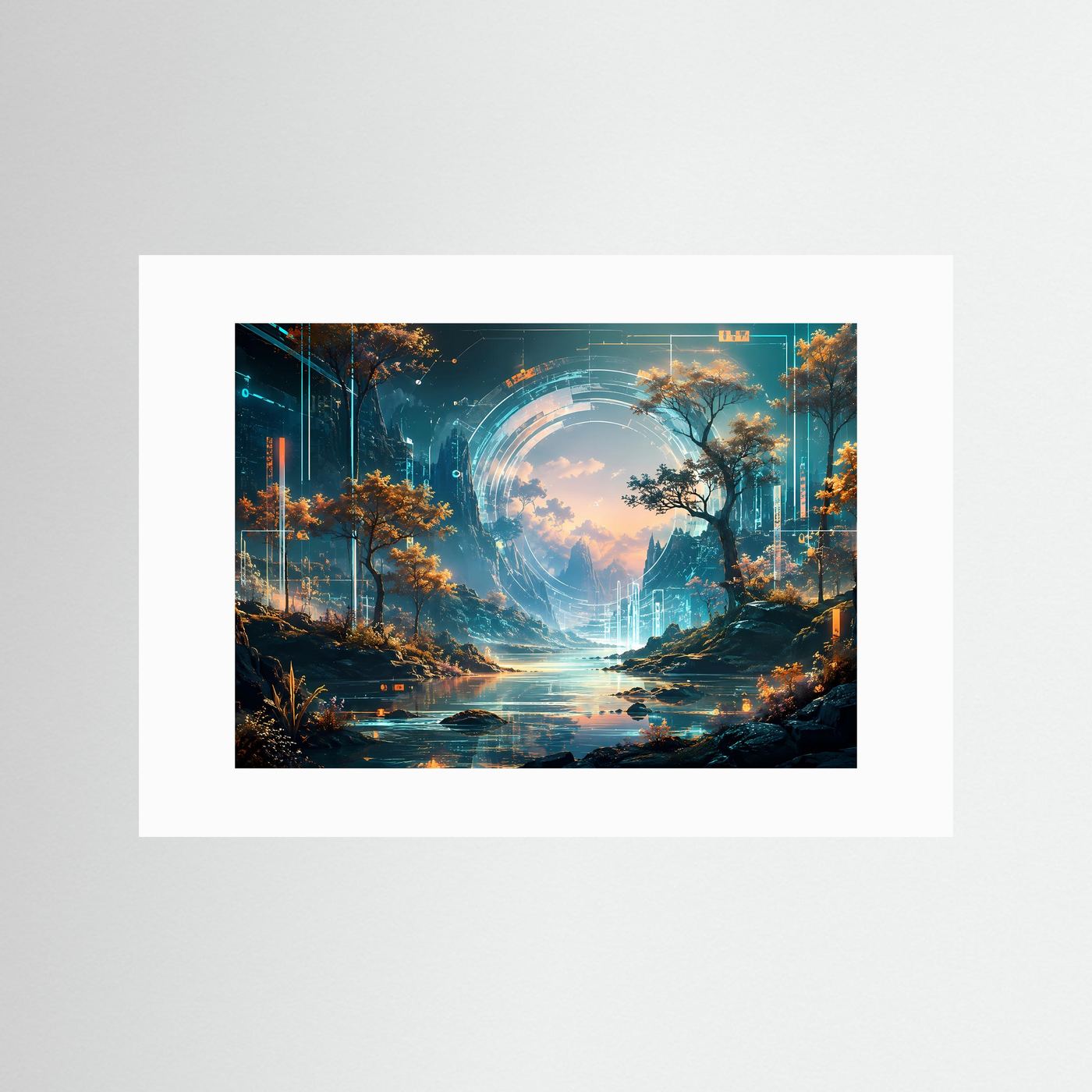 Futuristische Landschaft Poster | Sci-Fi Natur Wandkunst | Cyber Fantasy Panorama | Abstrakte Digital Art | Modernes Premium Leinwandbild
