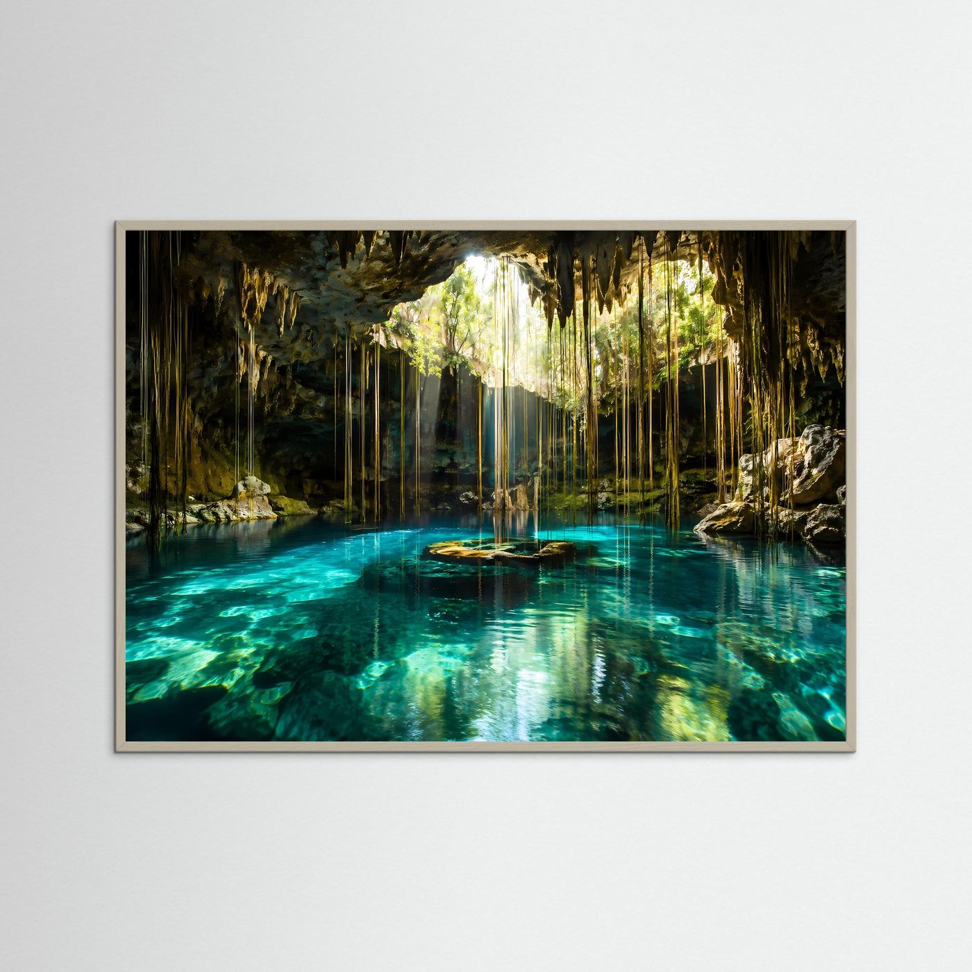 Cenote Poster | Türkise Höhle Wandbild | Tropische Lagune Kunst | Mystische Natur Landschaft | Leinwand Dschungel Deko