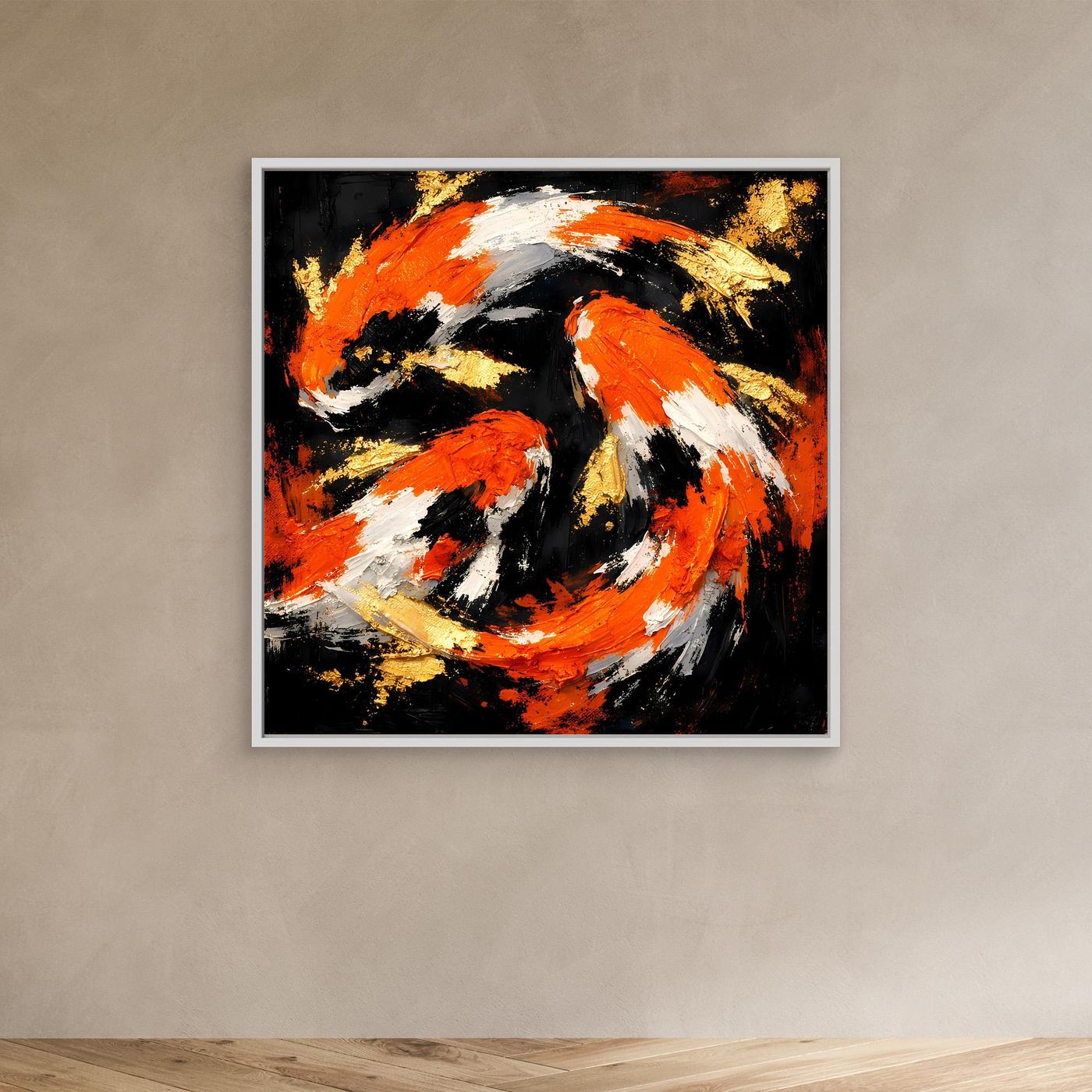 Leinwand Dynamische Koi-Karpfen | Abstraktes Yin Yang Wandbild Gold Orange