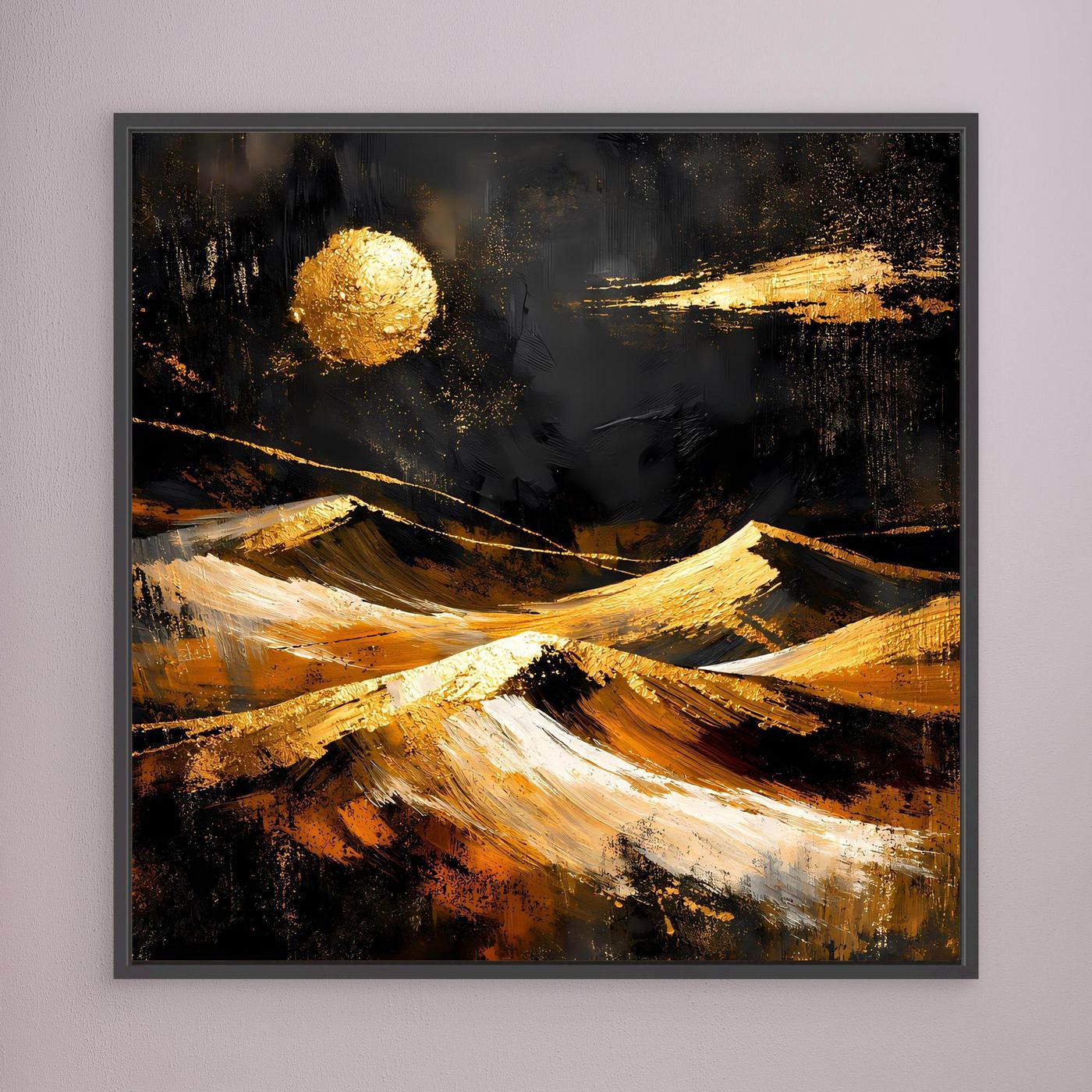 Leinwand Goldene Wüstenlandschaft bei Nacht | Abstraktes Dünen Wandbild Modern