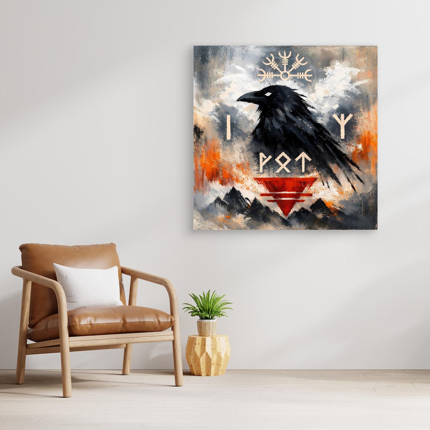 Leinwand Odin's Rabe | Wikinger Runen & Vegvísir Nordisches Wandbild