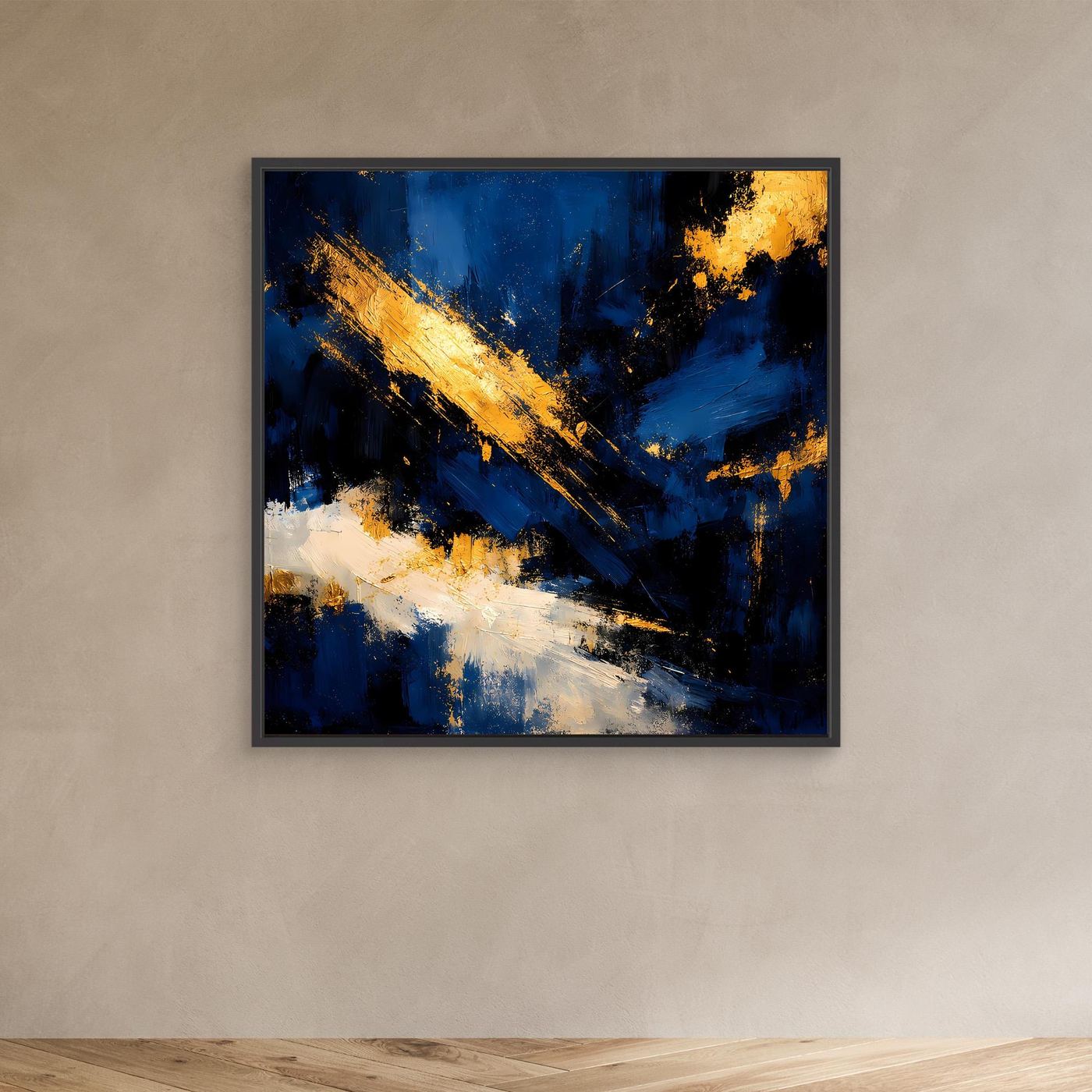 Leinwand Abstraktes Universum in Dunkelblau und Gold | Modernes Expressionistisches Wandbild