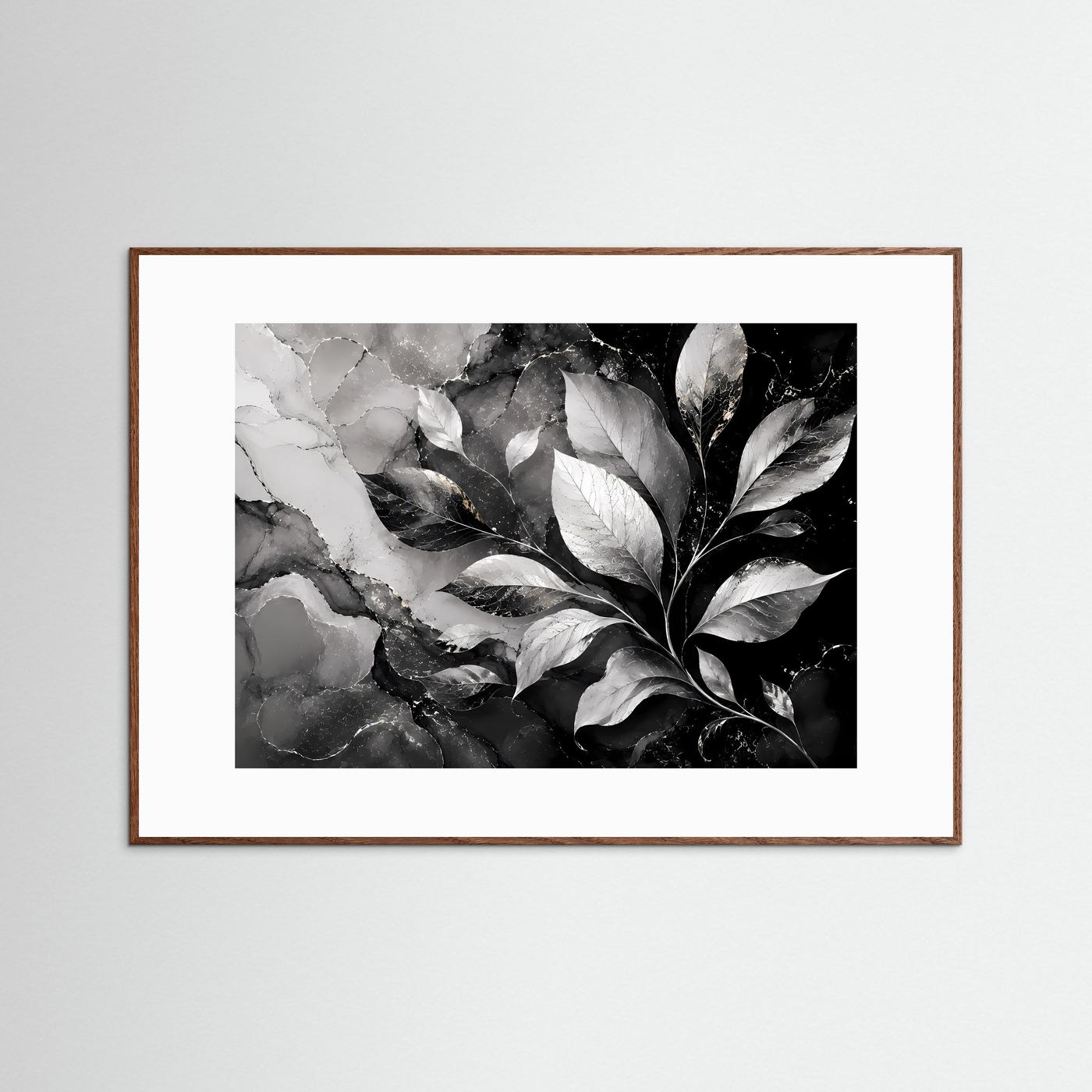 Schwarz Weiß Blätter Poster | Botanische Wandkunst | Abstrakte Natur Blätter Modernes Wandbild