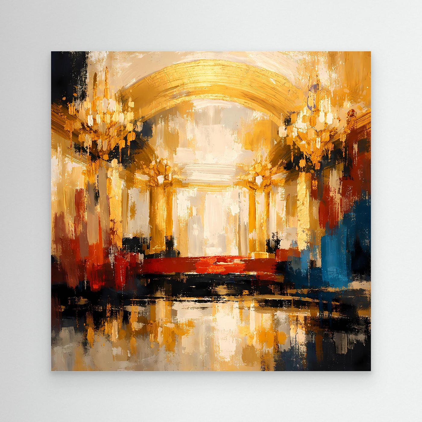 Leinwand Abstraktes Palast Saal Gemälde | Modernes Elegantes Wandbild Ballsaal Gold Rot