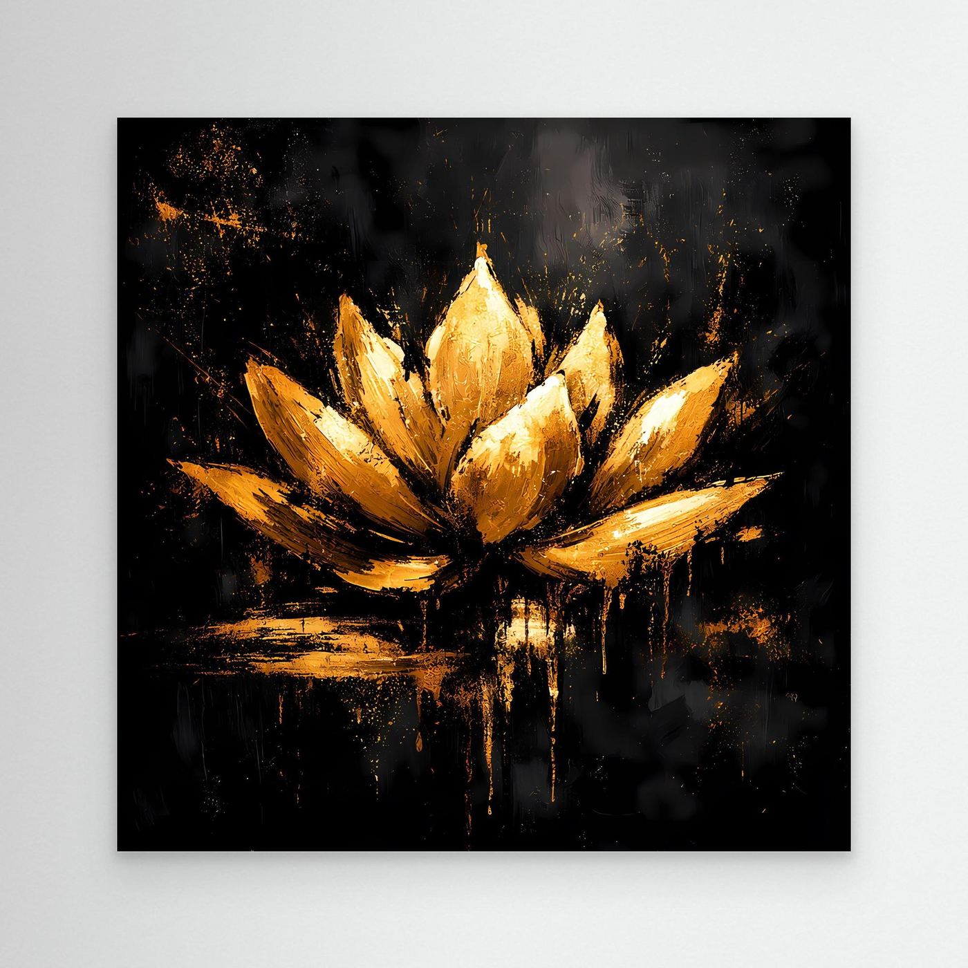 Leinwand Goldene Lotusblüte auf Schwarz | Abstraktes Meditations Wandbild