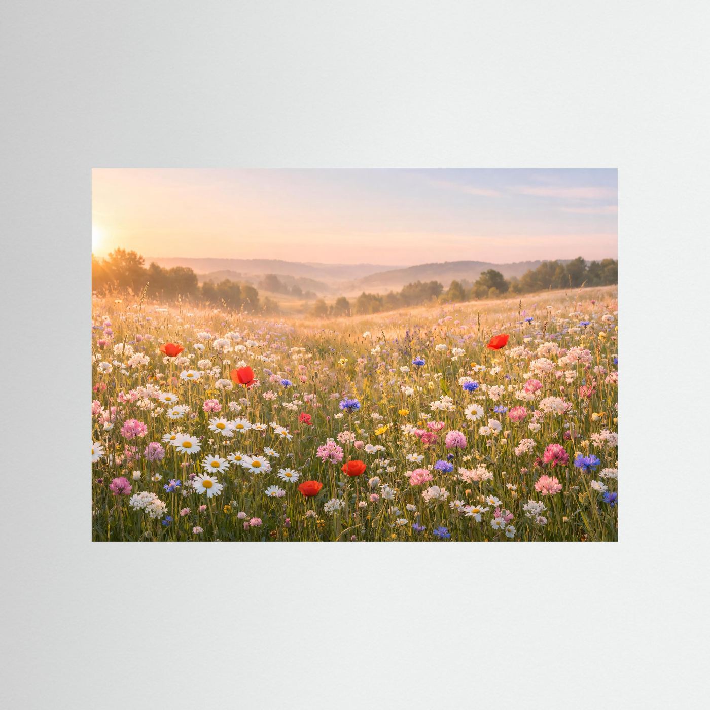 Blumenwiese im Morgenlicht | Sommer Naturposter Querformat