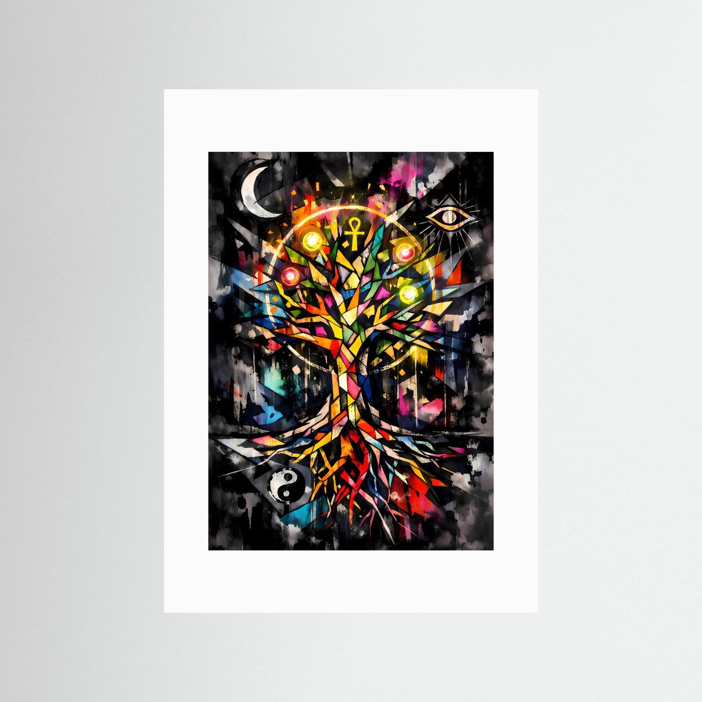 The Tree of Life | Luxuriöses Lebensbaum Poster Bunt & Dunkel | Abstraktes Esoterik Kunstposter Hochformat