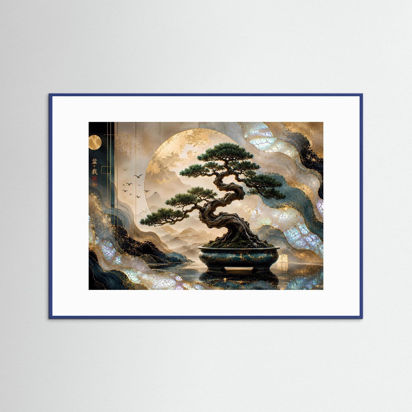 Majestätischer Bonsai in Gold & Perlmutt | Asiatische Zen Wandkunst