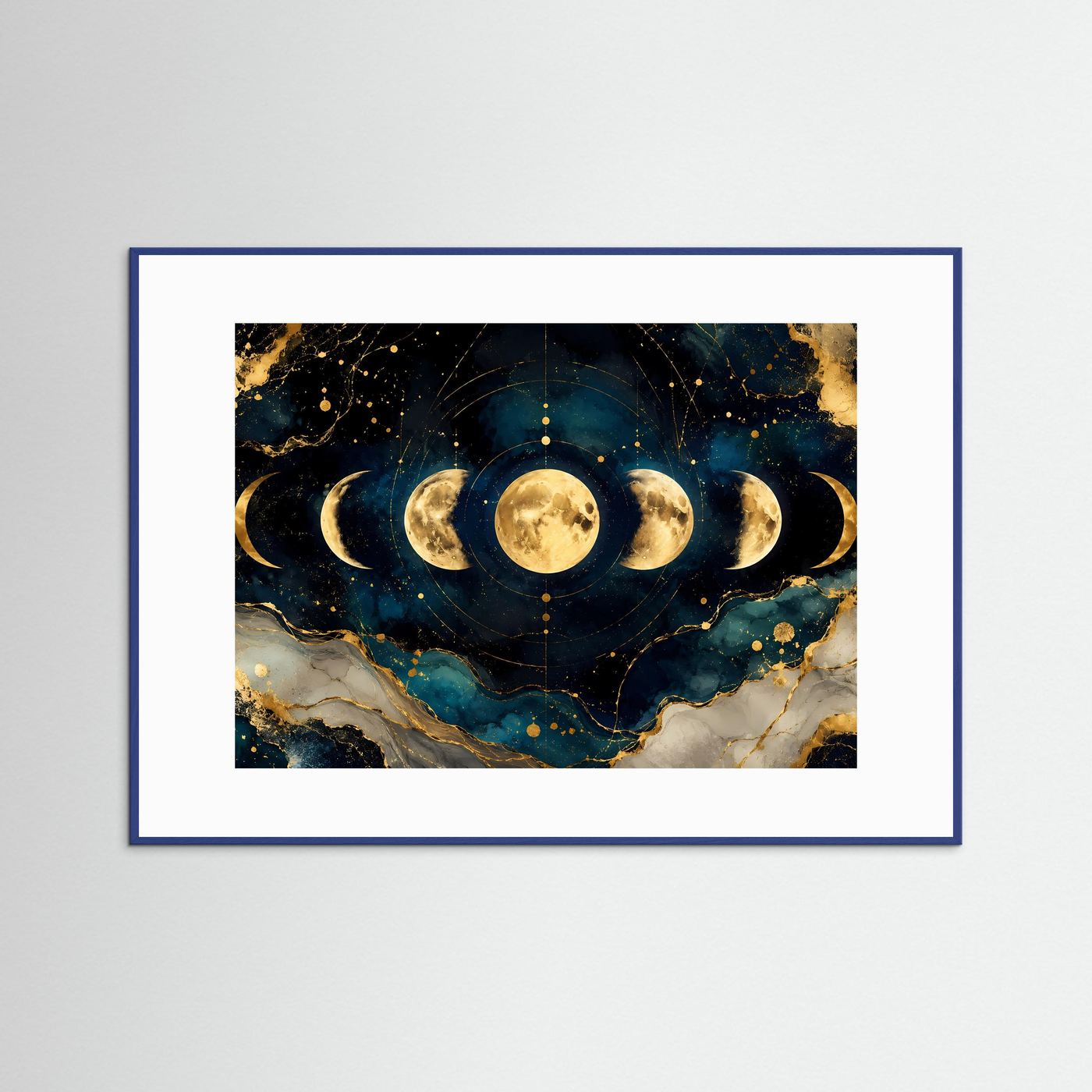 Mondphasen im Kosmos mit Gold | Spirituelles Universum & Astrologie Poster im Querformat