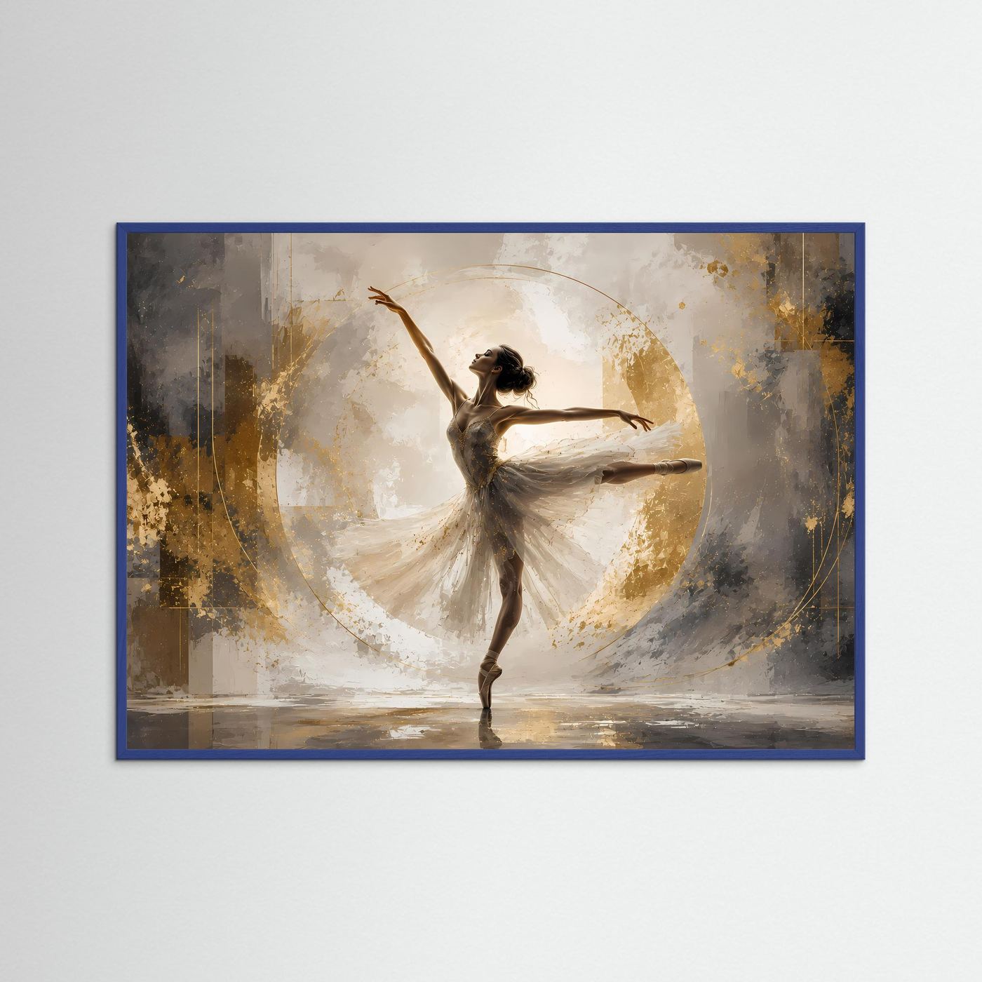 Elegante Ballerina im Goldrausch | Modernes Tänzerin & abstrakte Kunst Poster Querformat