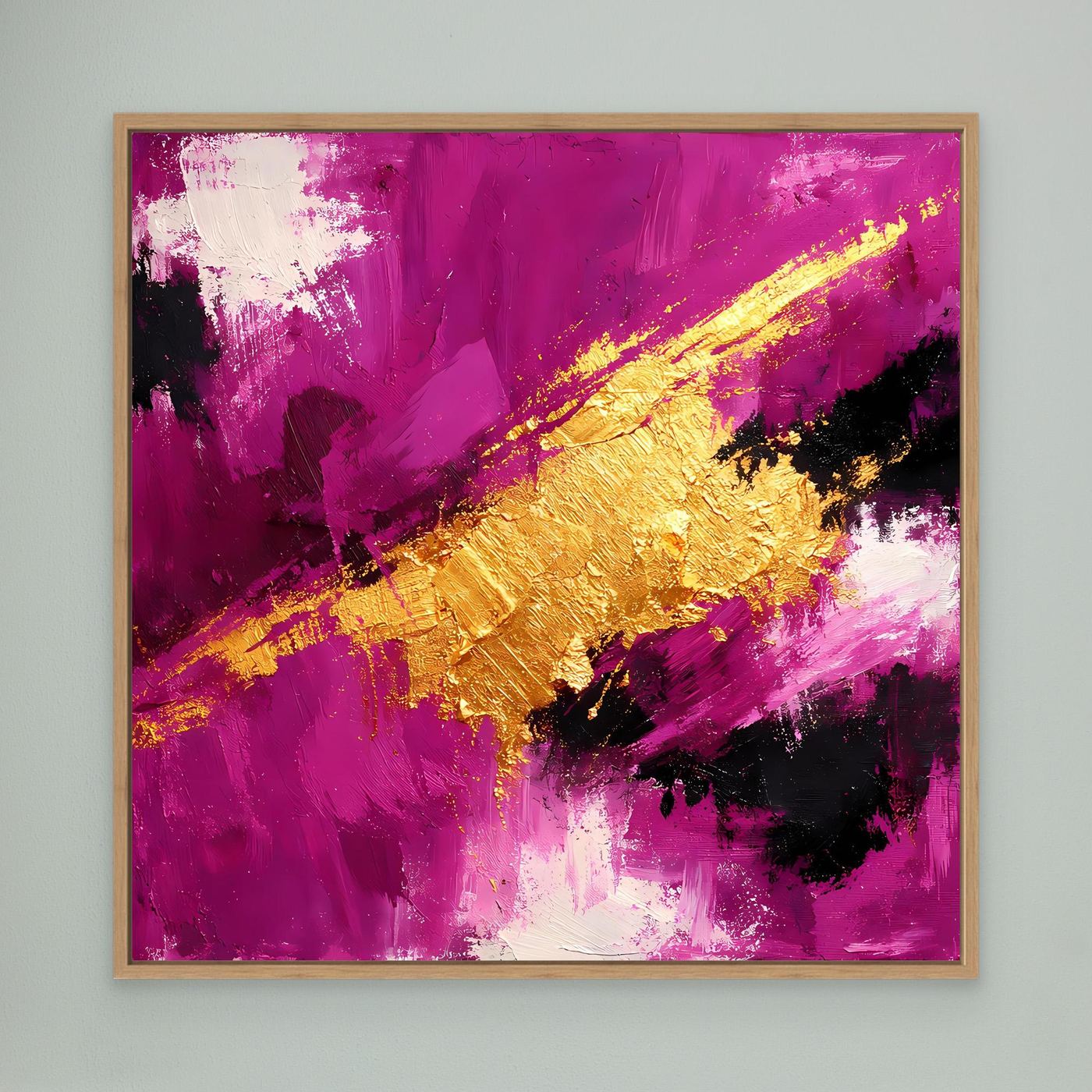 Leinwand Expressives Farbenspiel in Beere und Gold | Modernes Abstraktes Wandbild