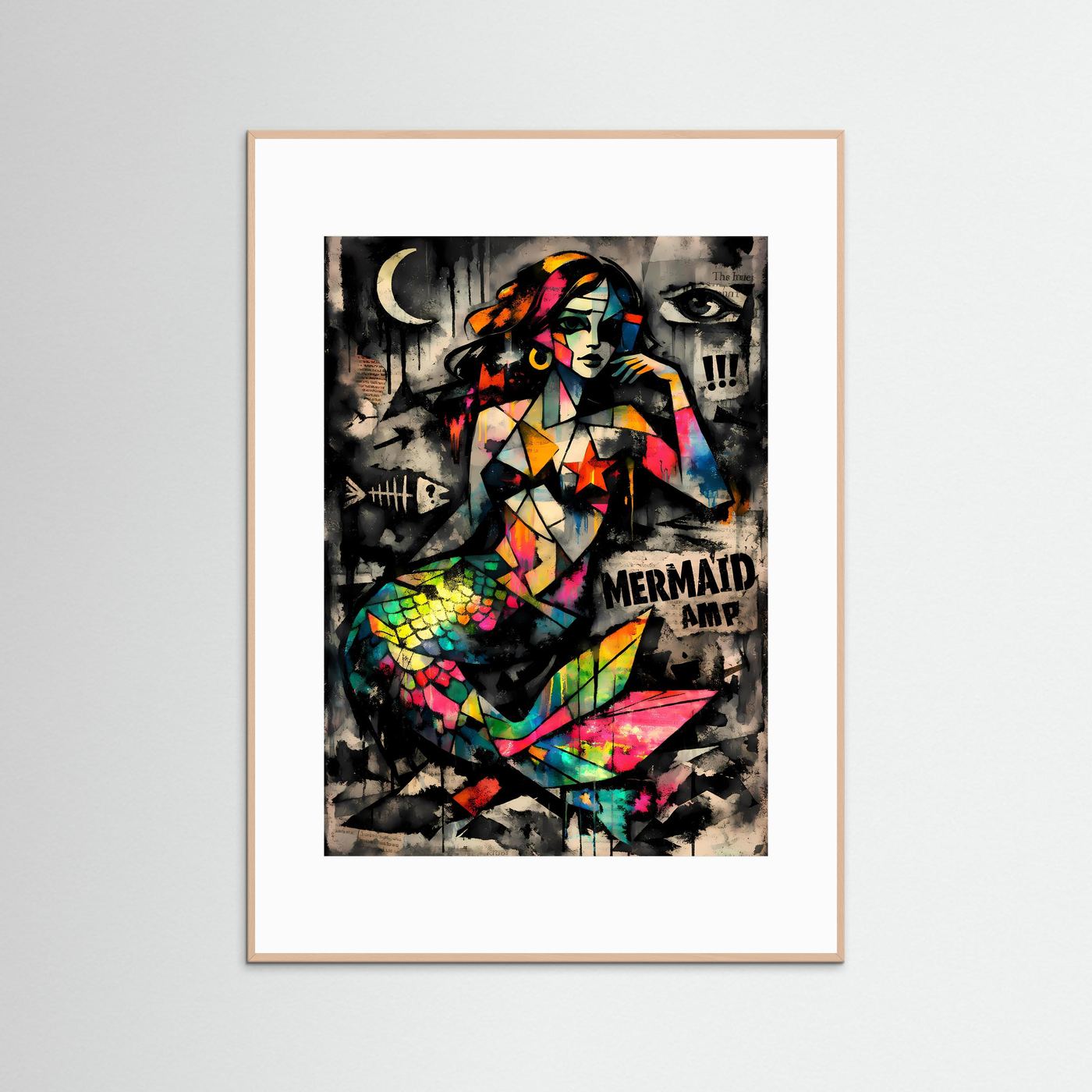 The Pop Art Mermaid | Luxuriöses Meerjungfrauen Poster Bunt & Dunkel | Abstraktes Kunstposter Hochformat