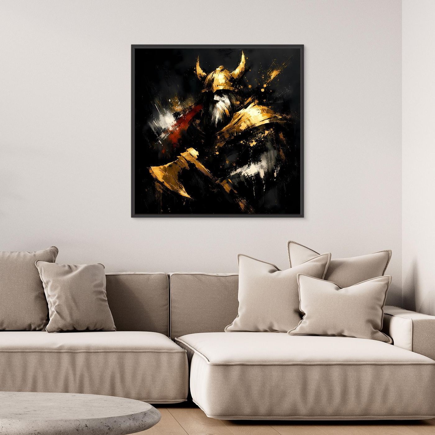 Leinwand Goldener Wikinger Krieger | Abstraktes Nordmann Wandbild Modern