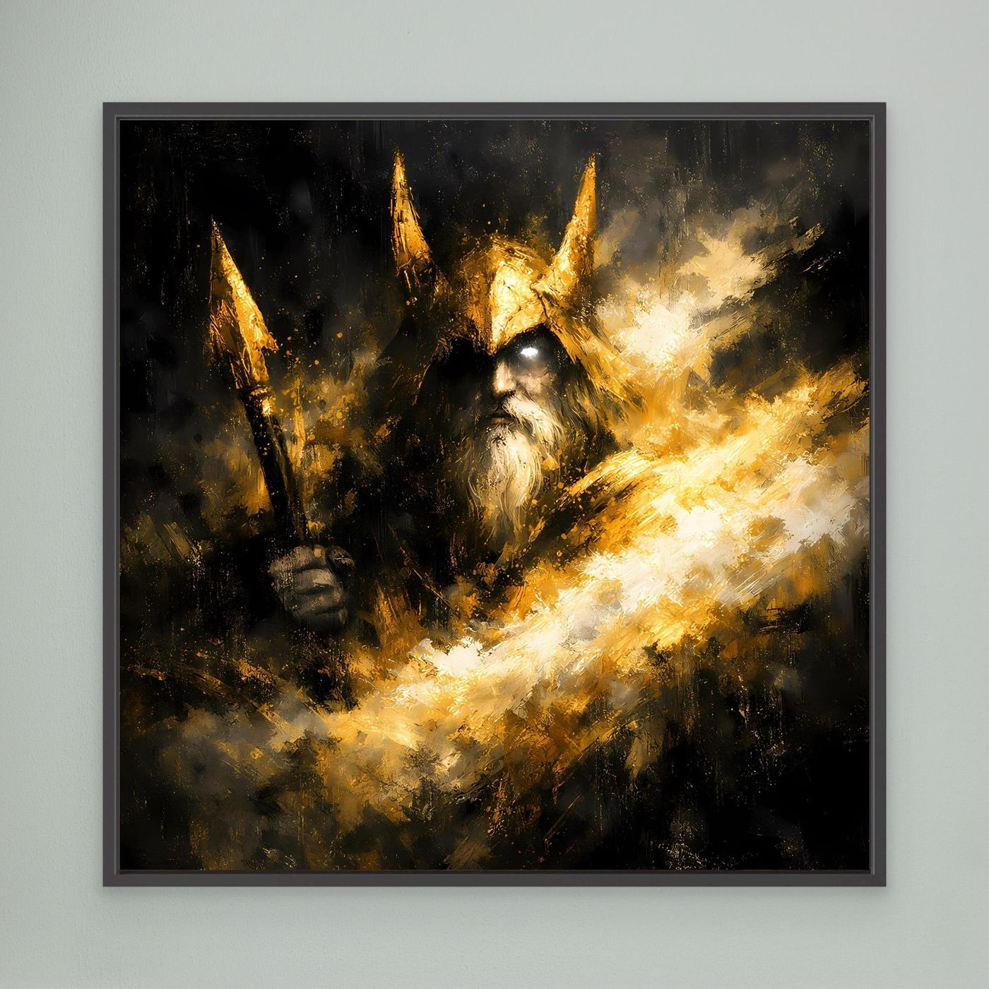 Leinwand Goldener Odin Nordischer Gott | Abstraktes Wikinger Wandbild Modern
