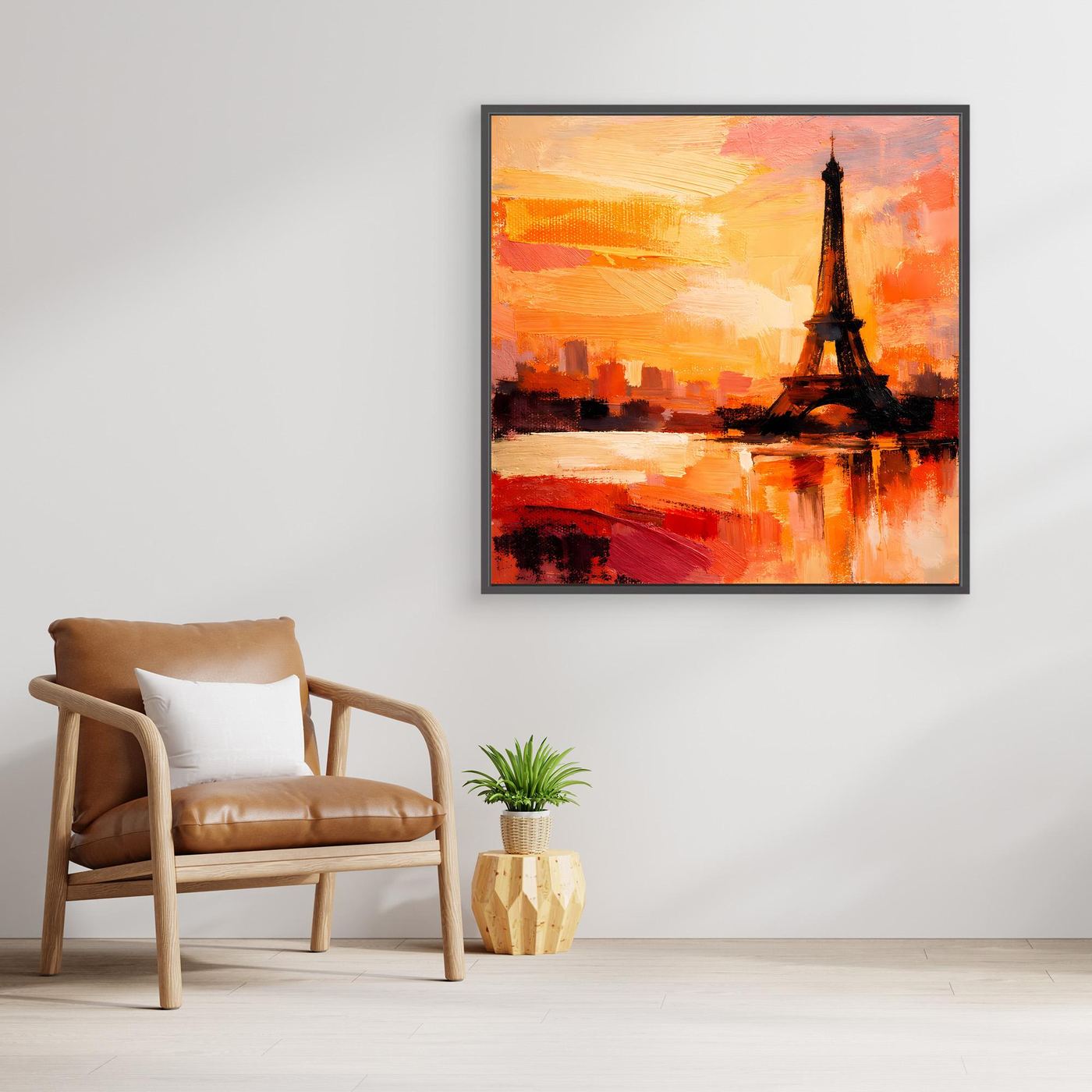 Leinwand Abstraktes Eiffelturm Paris Gemälde | Modernes Romantisches Wandbild Sonnenuntergang