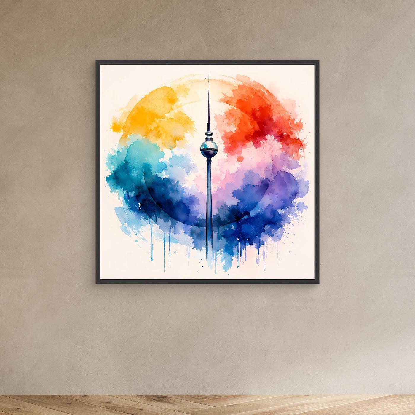 Leinwand Berliner Fernsehturm | Abstraktes Aquarell‑Wolken Wandbild