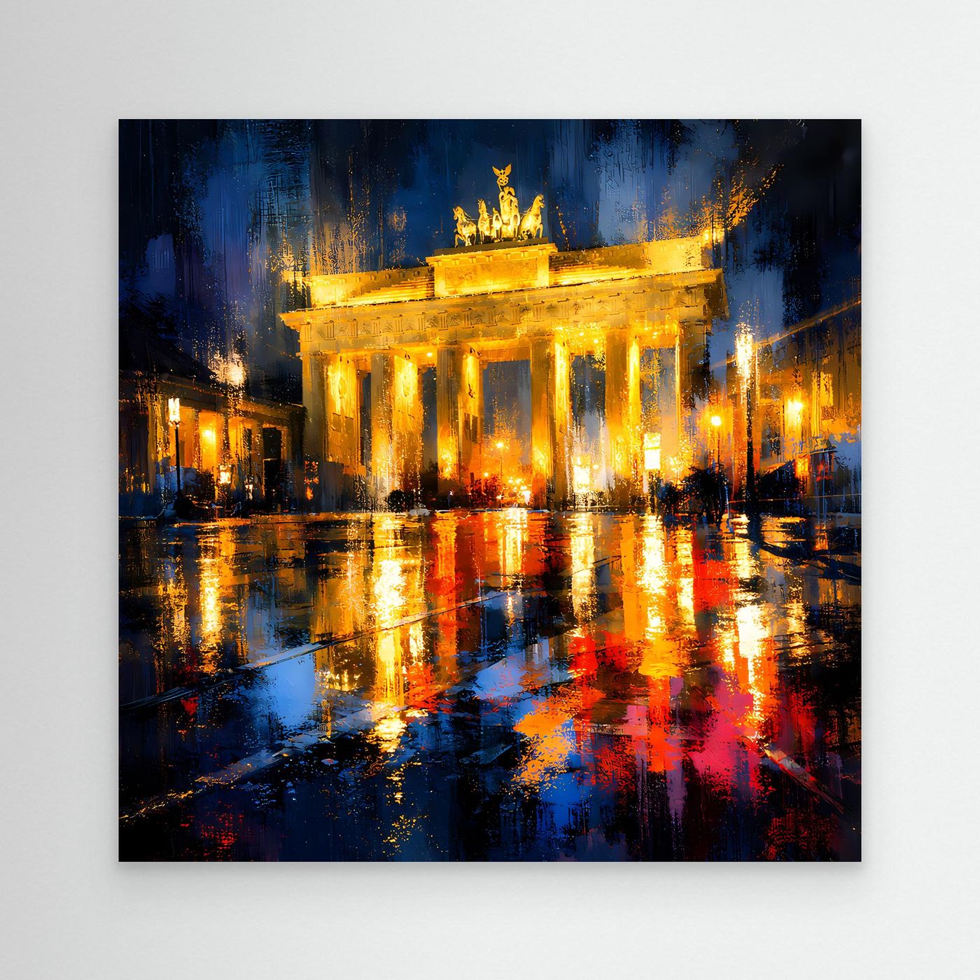 Leinwand Beleuchtetes Brandenburger Tor bei Nacht | Abstraktes Berlin Wandbild