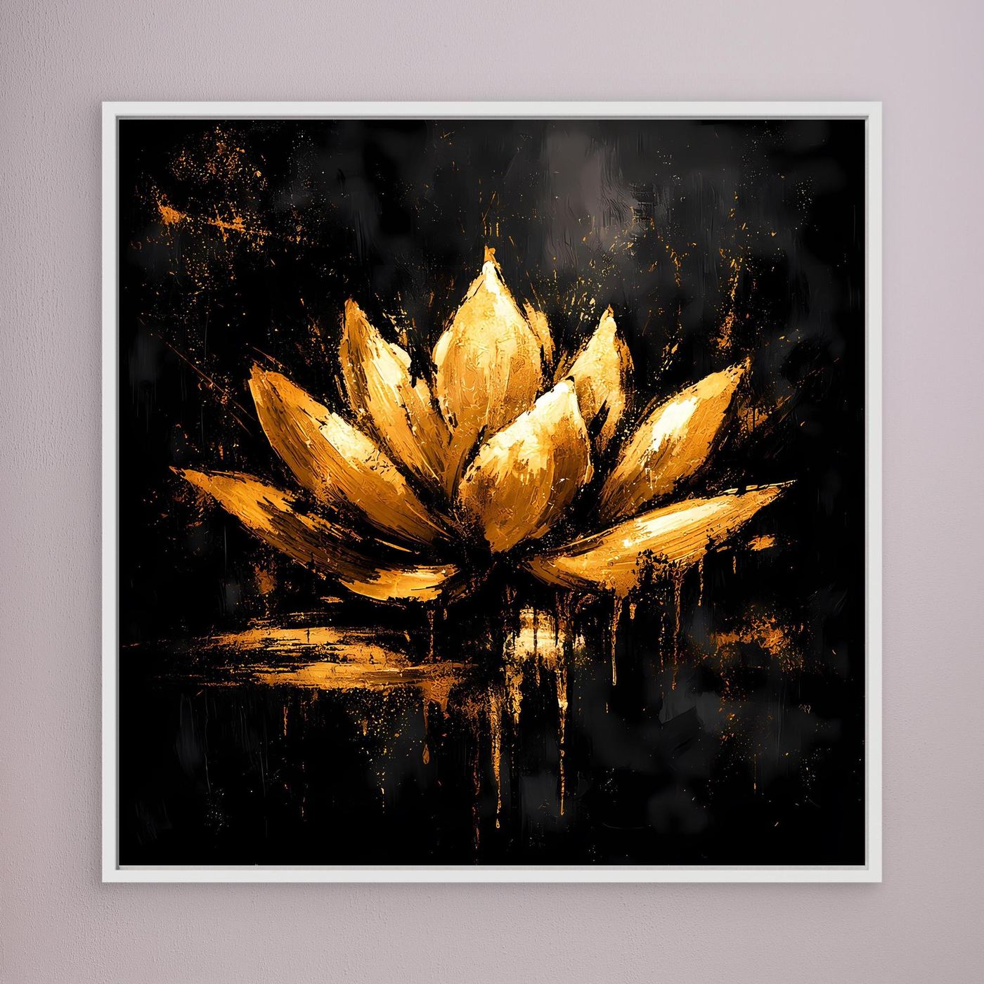 Leinwand Goldene Lotusblüte auf Schwarz | Abstraktes Meditations Wandbild