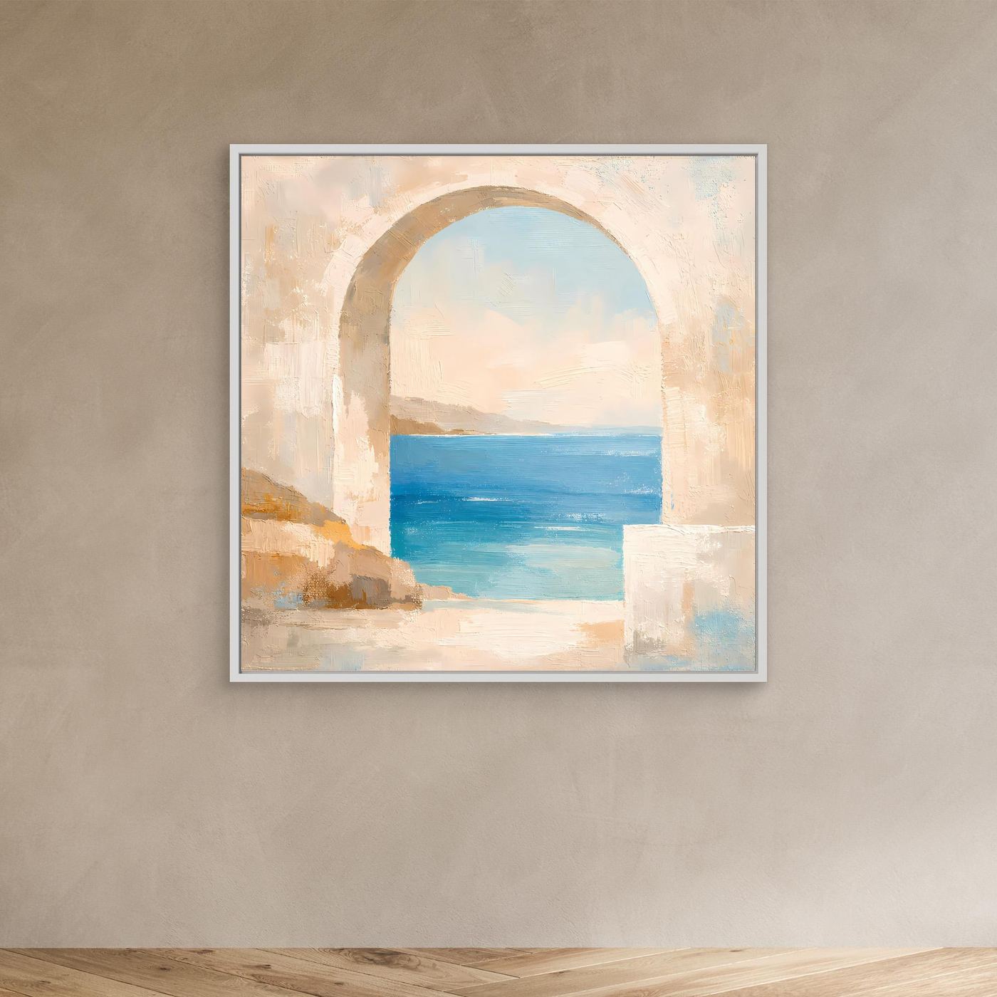 Leinwand Mediterraner Torbogen mit Meerblick | Abstraktes Ozean Wandbild