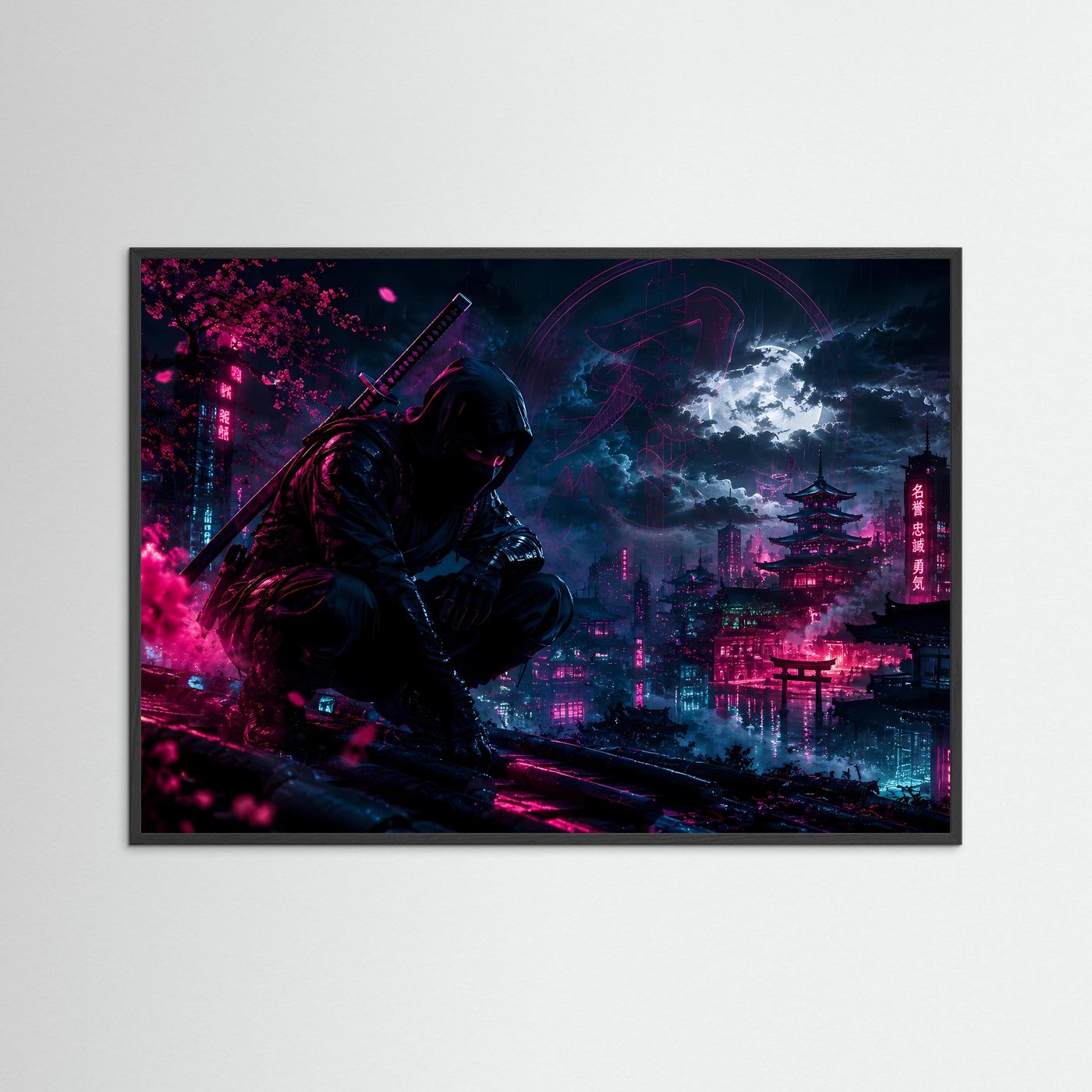 Neon Ninja bei Nacht | Futuristisches Japan in Pink & Blau