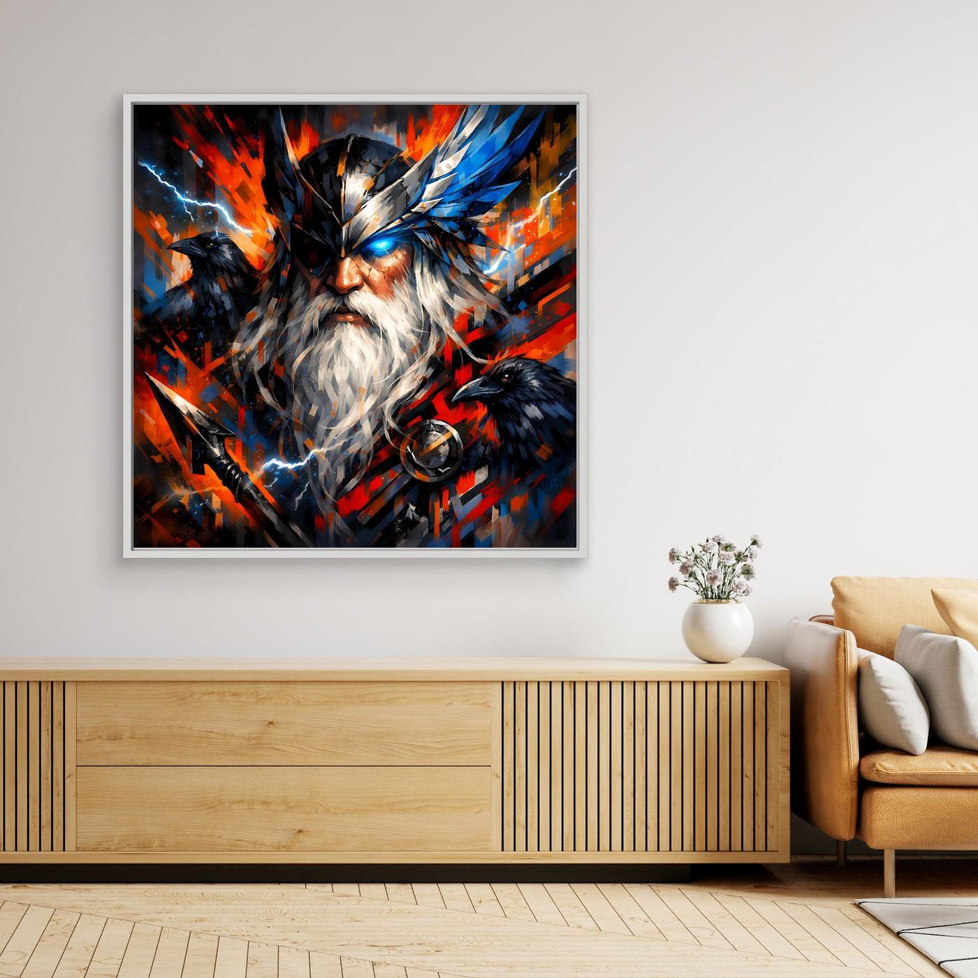 Leinwand Odin der Göttervater mit Raben | Modernes Nordisches Mythologie Wandbild