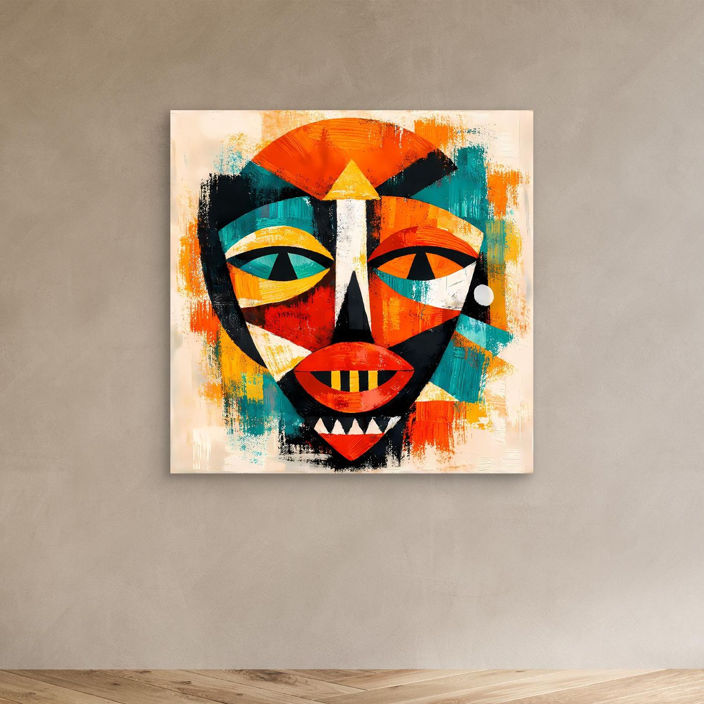Leinwand Abstrakte Afrikanische Maske | Kubistisches Modern Art Wandbild