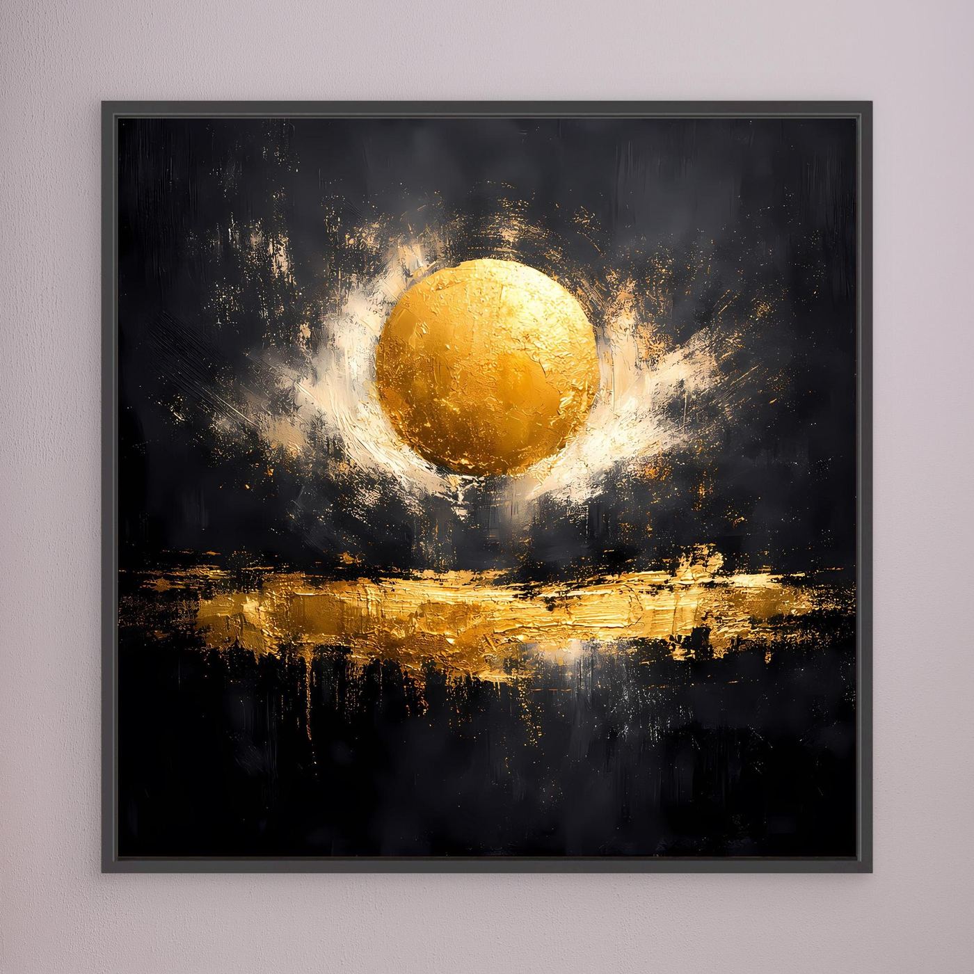 Leinwand Abstrakter Goldener Vollmond | Modernes Kosmisches Wandbild