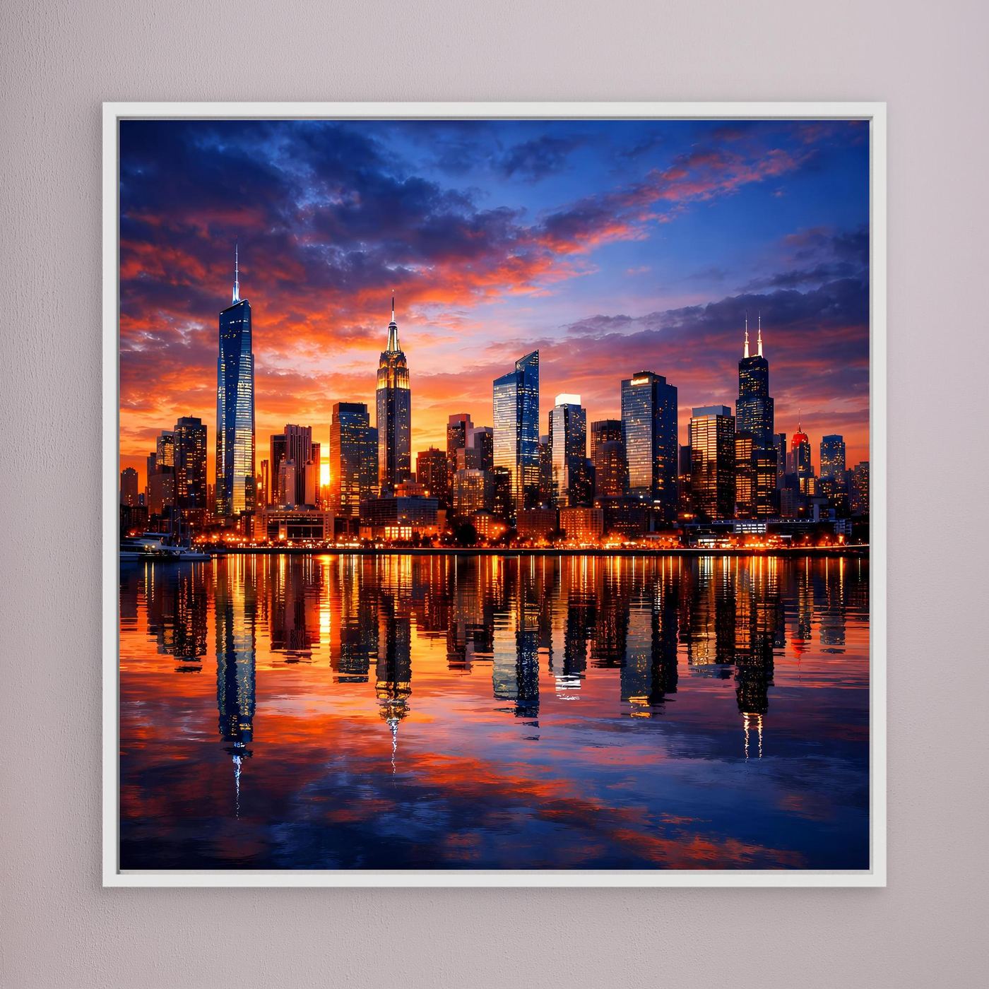 Leinwand Atemberaubende City Skyline im Abendrot | Urbanes New York Stil Wandbild