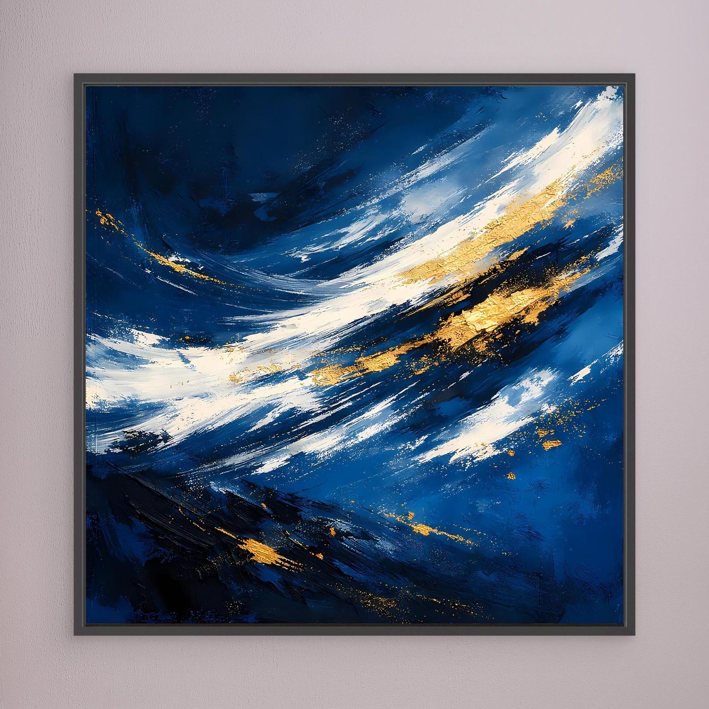 Leinwand Abstraktes Meeresgemälde in Dunkelblau und Gold | Modernes Ozean Wandbild