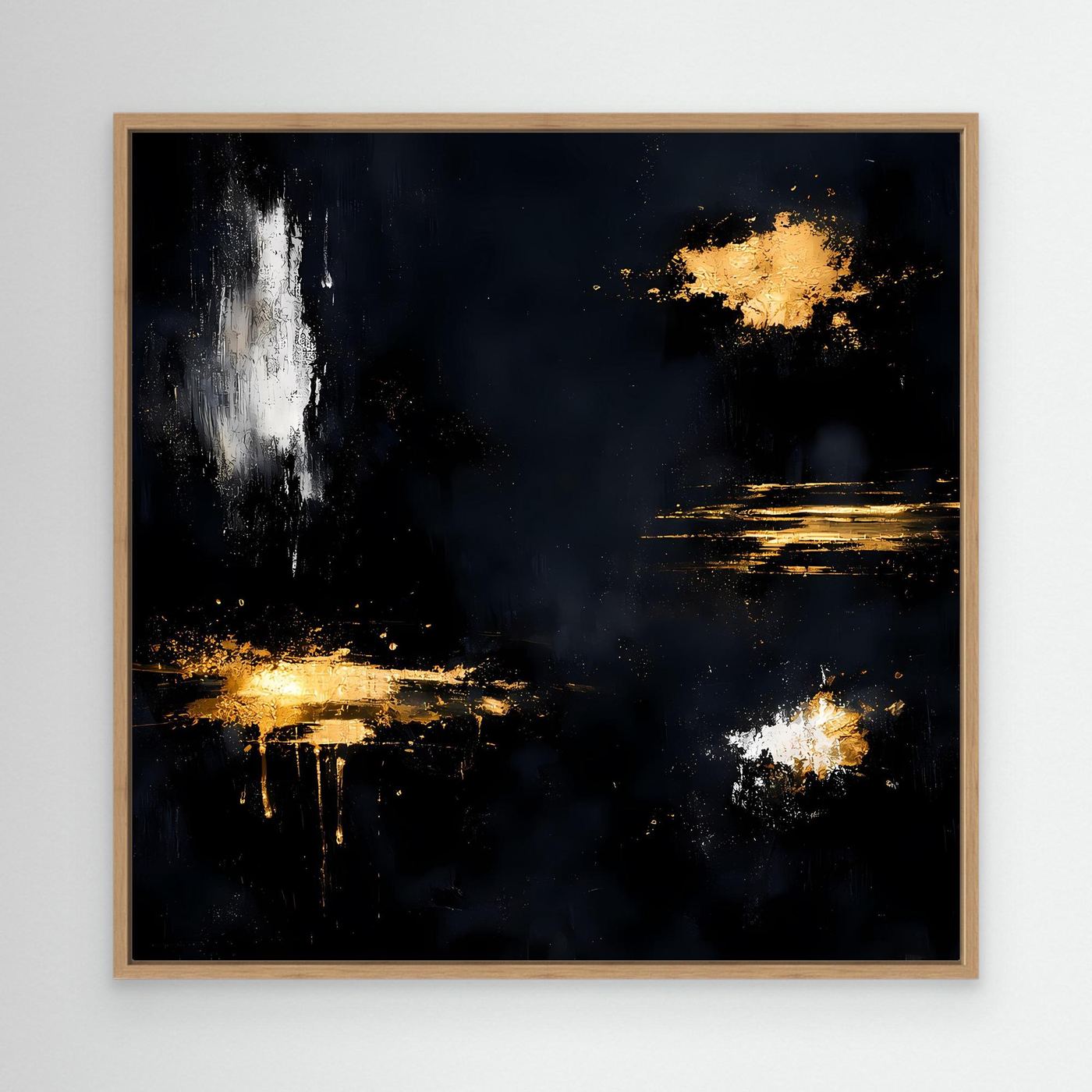 Leinwand Goldene Lichtakzente auf Schwarz | Modernes Abstraktes Minimalismus Wandbild
