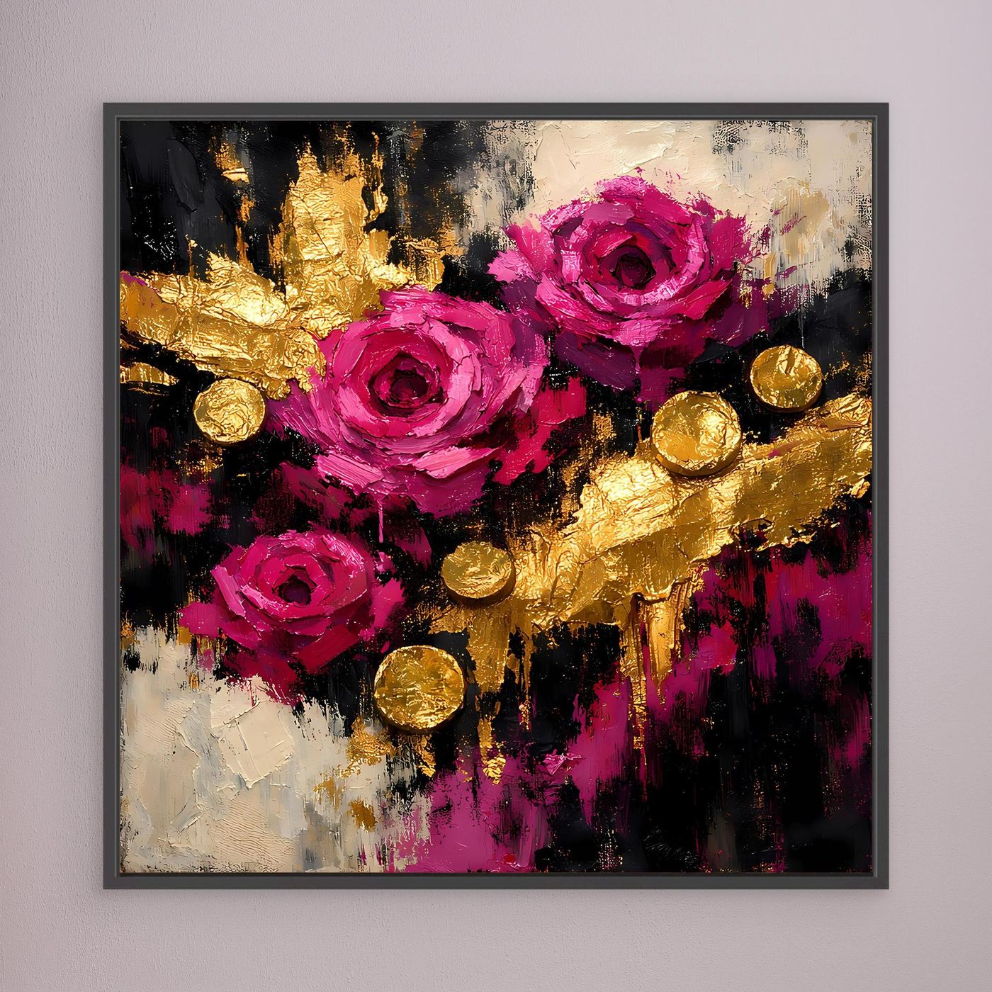 Leinwand Elegante Rosen in Magenta | Abstraktes Blumen Wandbild Gold