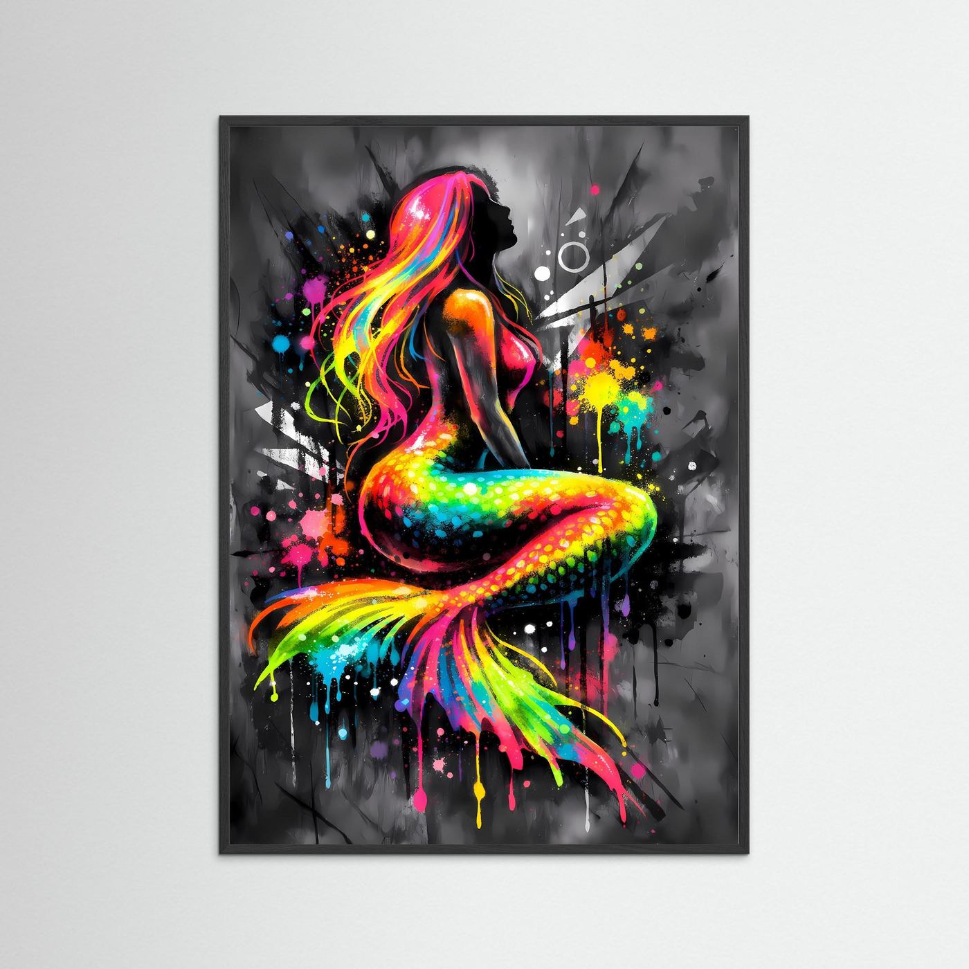 Magie der Meere | Abstraktes Meerjungfrauen Poster in leuchtenden Regenbogenfarben | Modernes Fantasy Kunstposter Hochformat