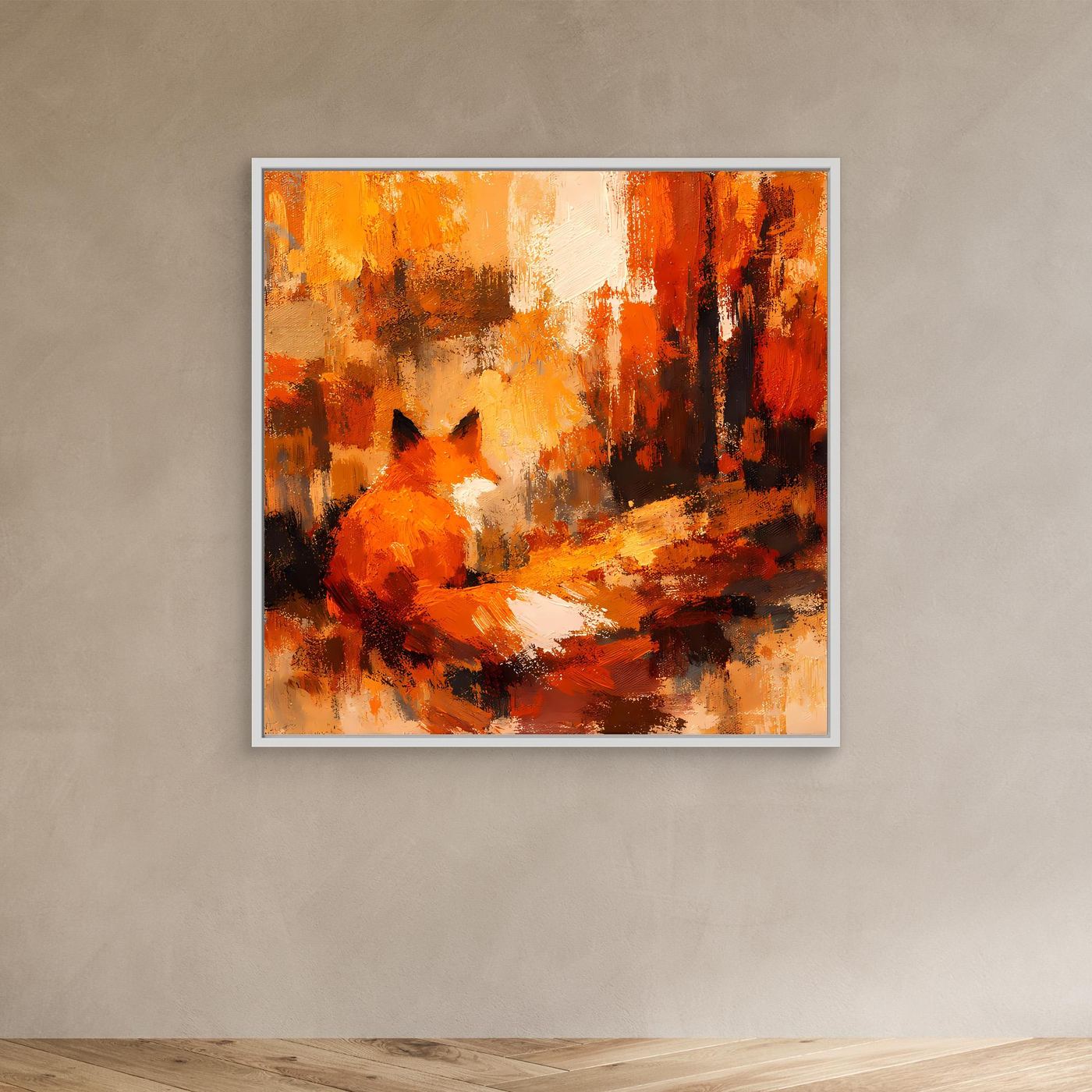 Premium Leinwand Abstrakter Fuchs im Wald | Modernes Kunst Poster Herbstliche Wanddeko