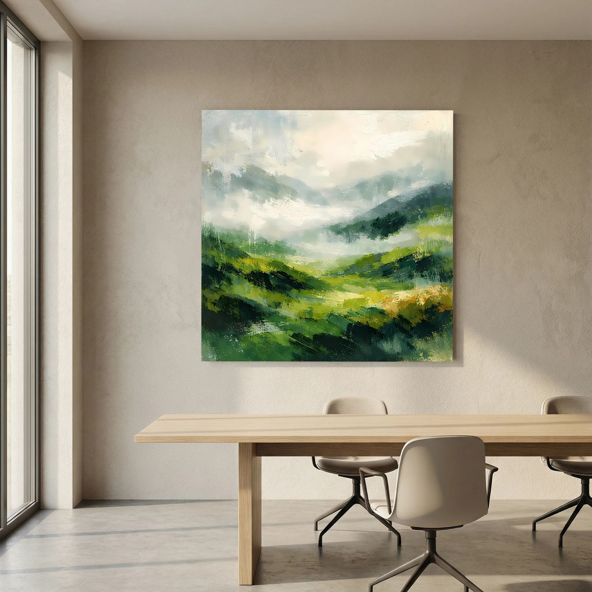 Leinwand Abstraktes Hügellandschaft Gemälde | Modernes Grünes Tal Wandbild Natur