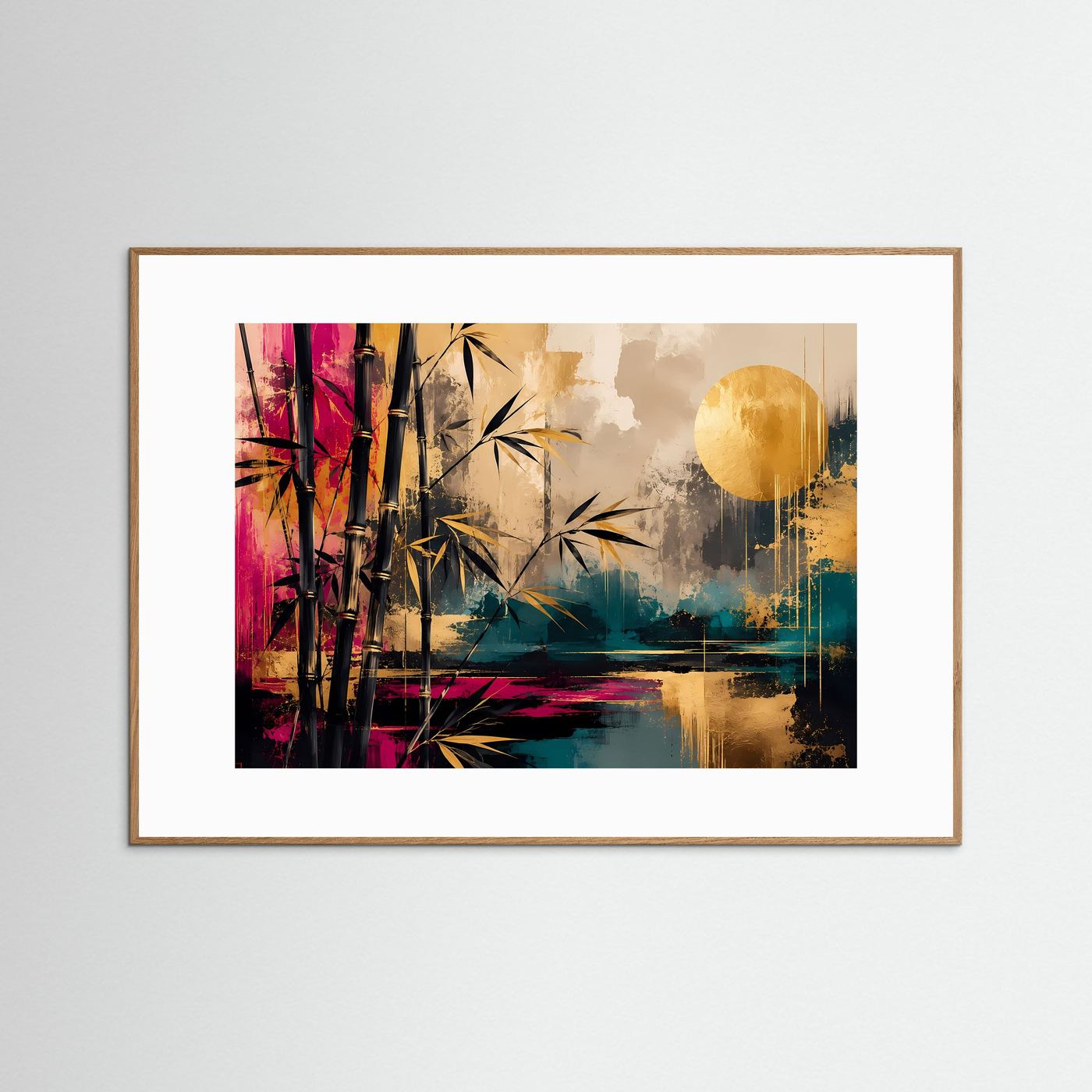 Bambus Poster | Japanische Wandkunst | Abstrakte Zen Kunst | Gold Schwarz Modernes Wandbild | Asiatische Leinwand Deko