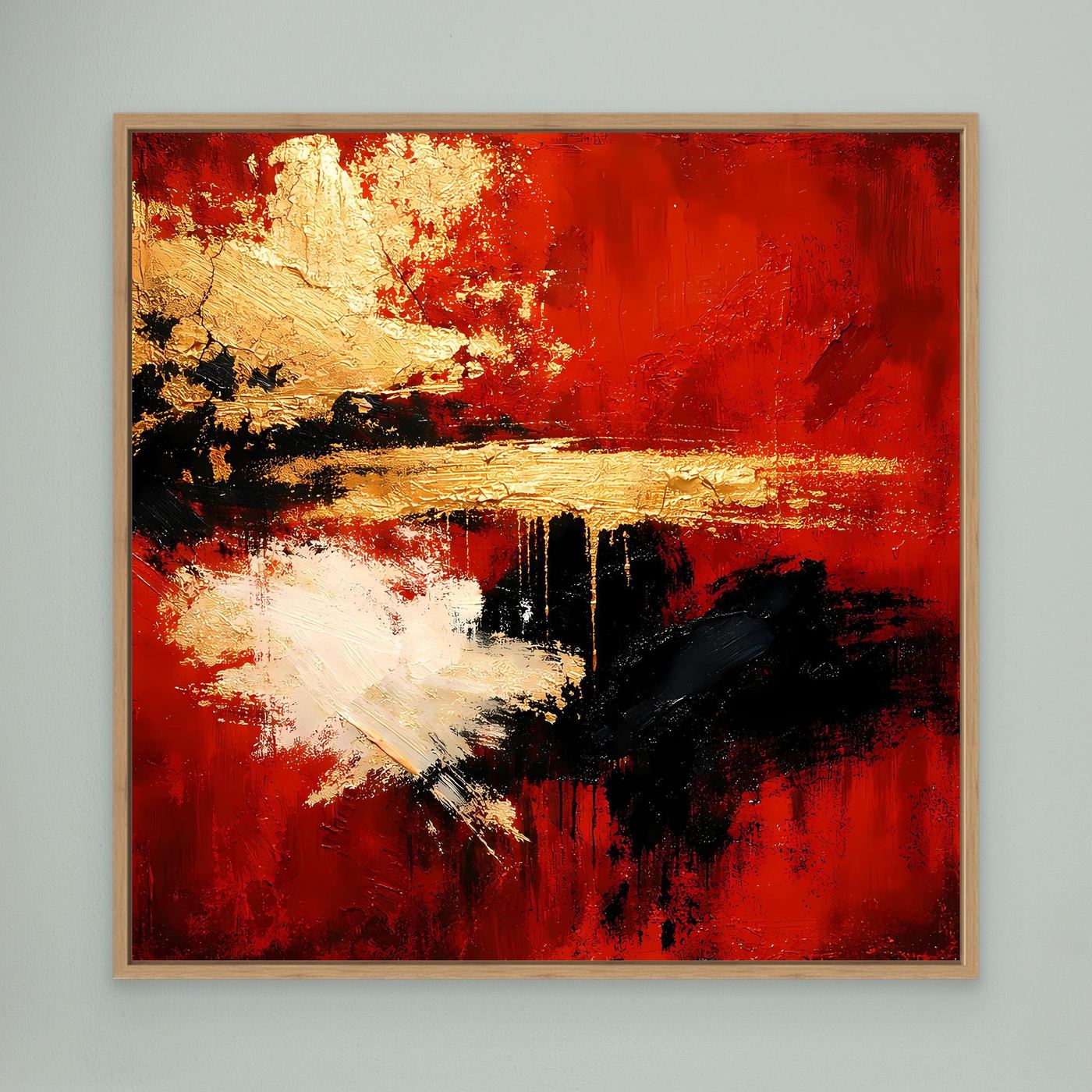 Leinwand Abstraktes Farbspiel in Rot und Gold | Modernes Progressives Wandbild