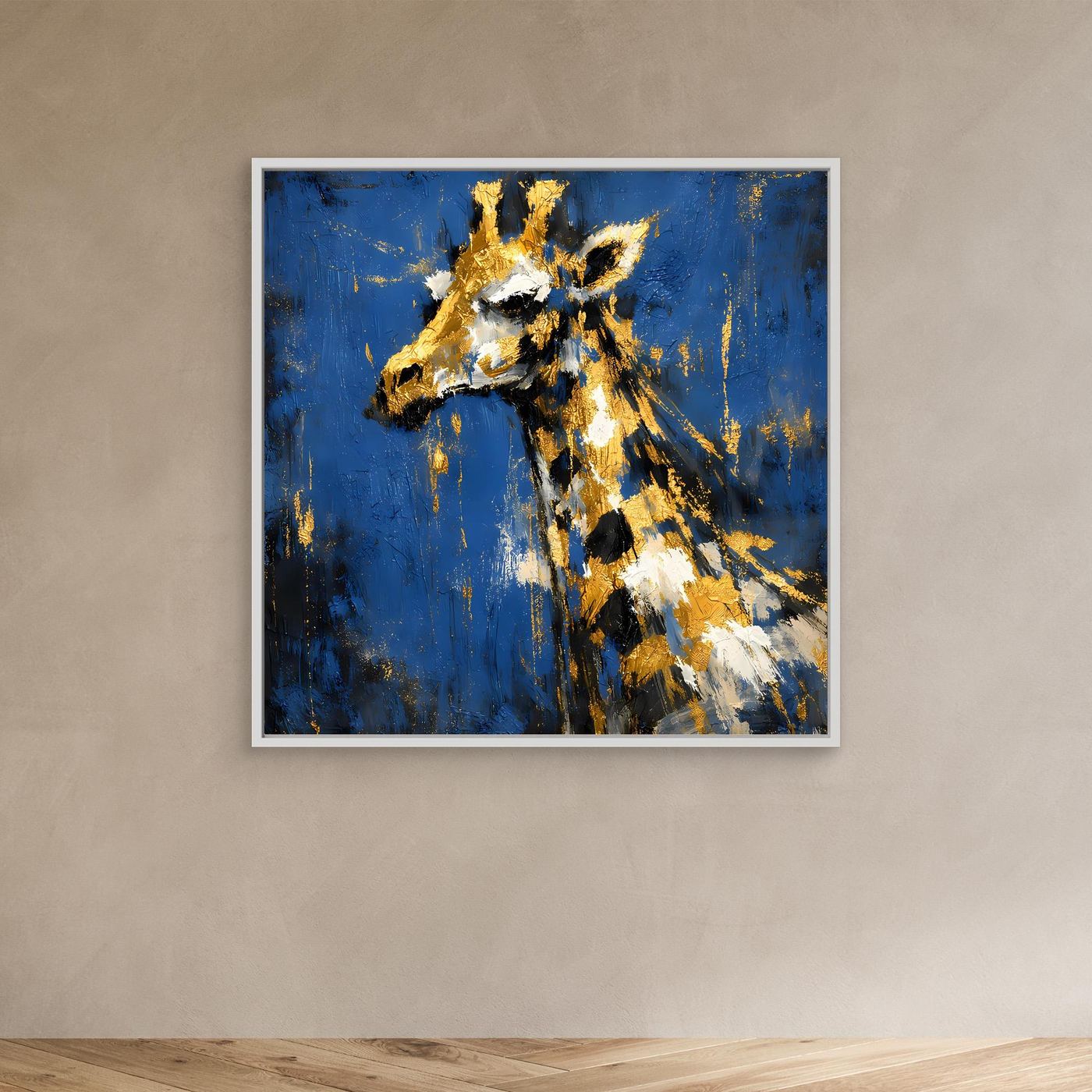 Leinwand Elegante Giraffe in Gold und Blau | Abstraktes Tier Wandbild