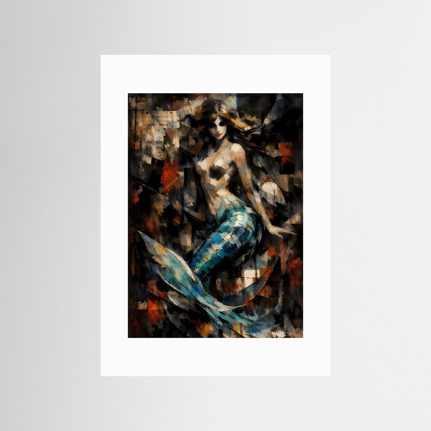 Die Magie des Ozeans | Luxuriöses Meerjungfrauen Poster in Teal, Gold & Dunkelblau | Abstraktes Kunstposter Hochformat