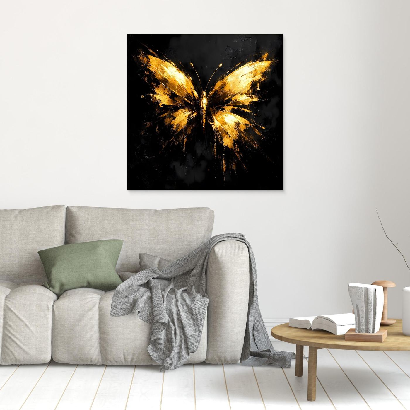 Leinwand Goldener Schmetterling auf Schwarz | Abstraktes Luxus Wandbild