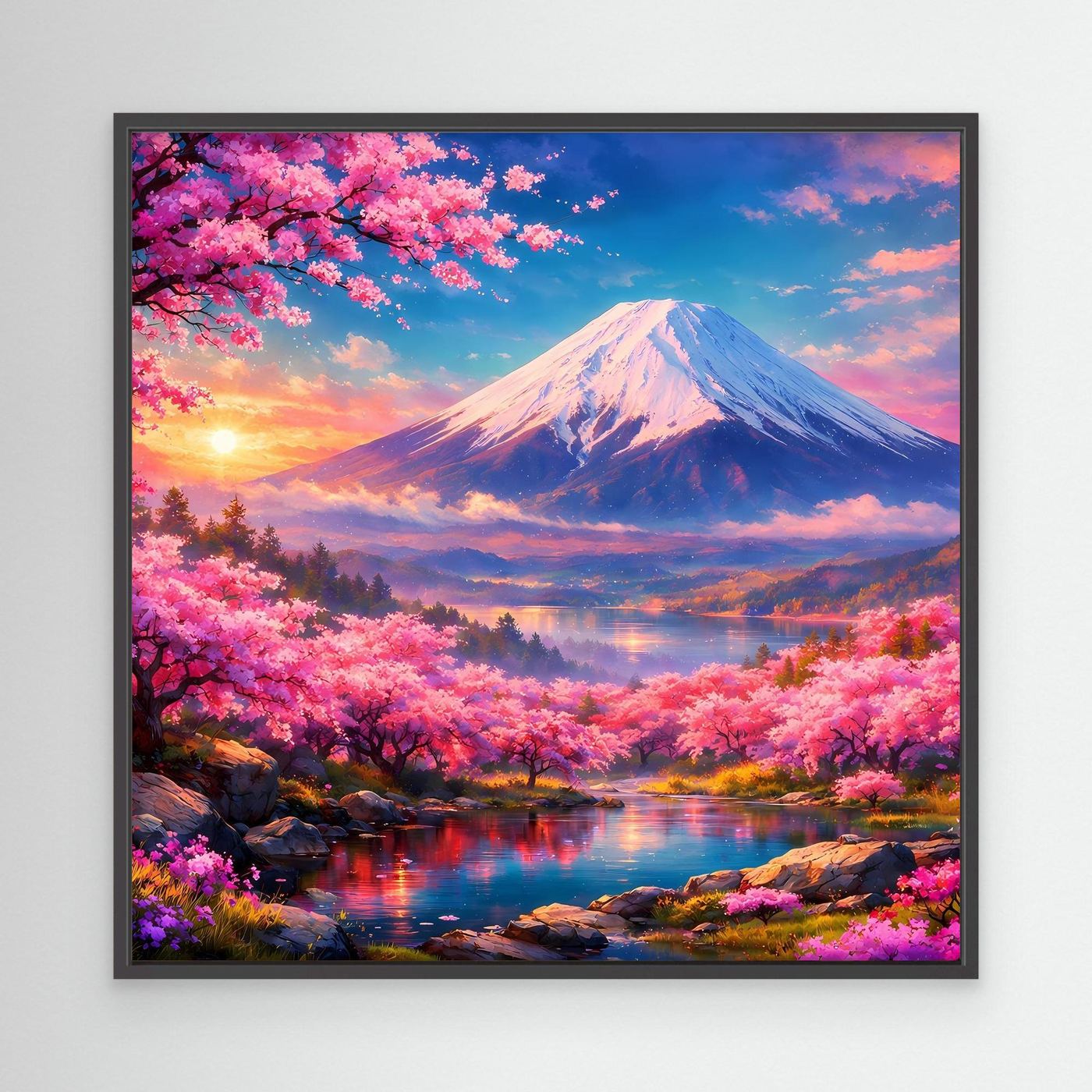 Leinwandbild Magischer Fuji & Kirschblüte | Japanisches Frühlingserwachen Wandbild auf echtem Holzkeilrahmen