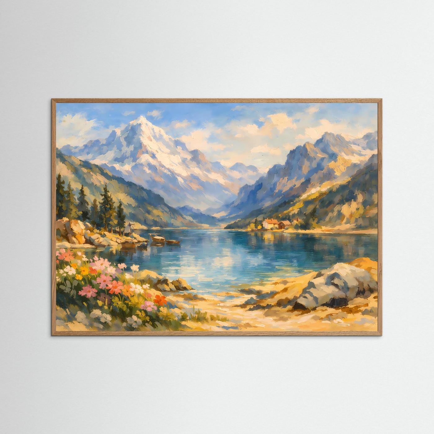 Malerischer Alpinsee im Ölgemälde-Stil | Panorama Berg & Natur Poster Querformat