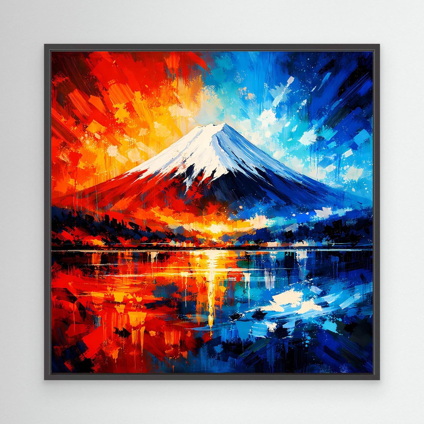 Leinwand Majestätischer Mount Fuji im Feuer- und Eis-Kontrast | Abstraktes Japan Wandbild